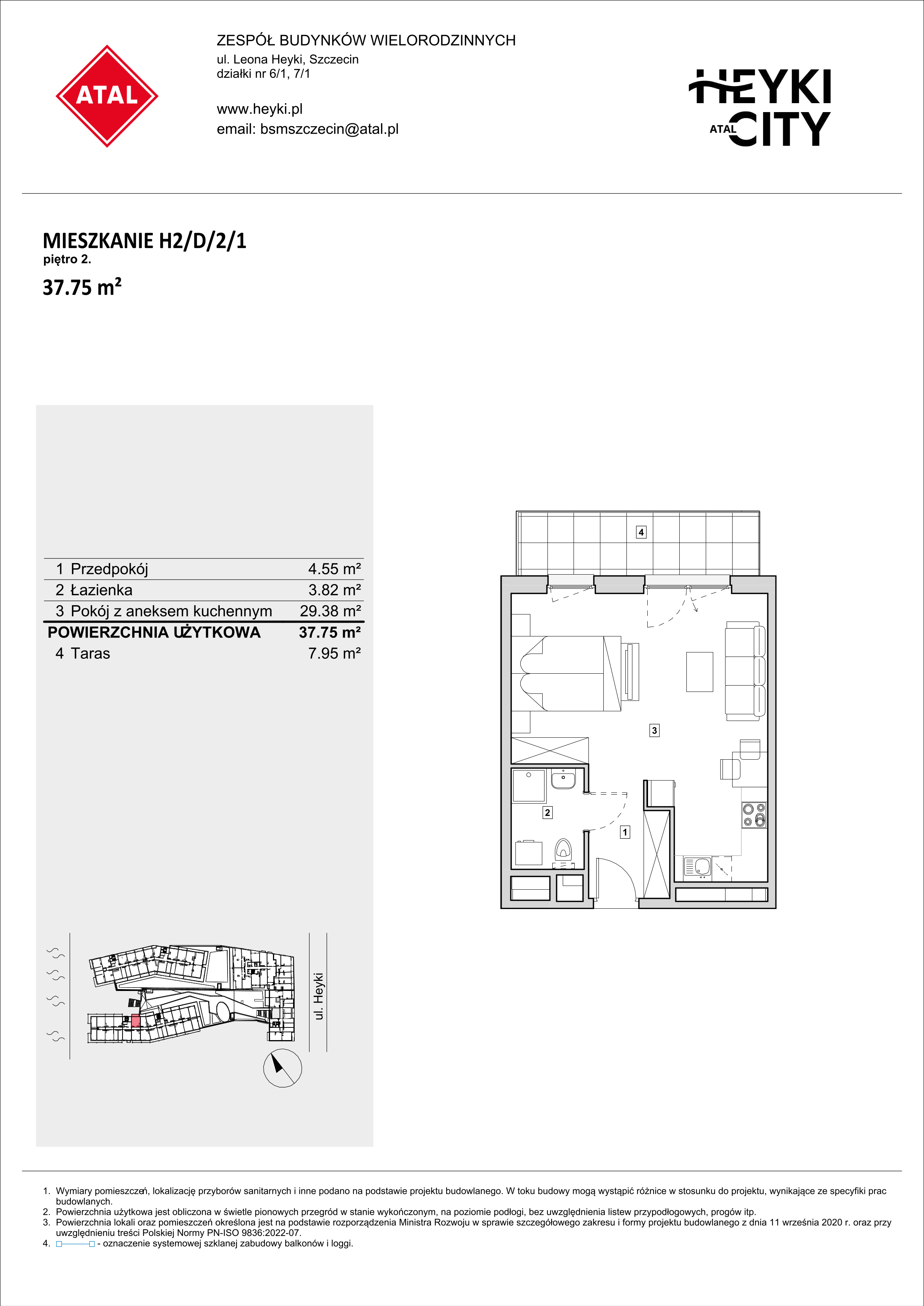 Mieszkanie 37,75 m², piętro 2, oferta nr H2-D-2-1, Heyki City ATAL, Szczecin, Prawobrzeże, Międzyodrze, ul. Leona Heyki-idx