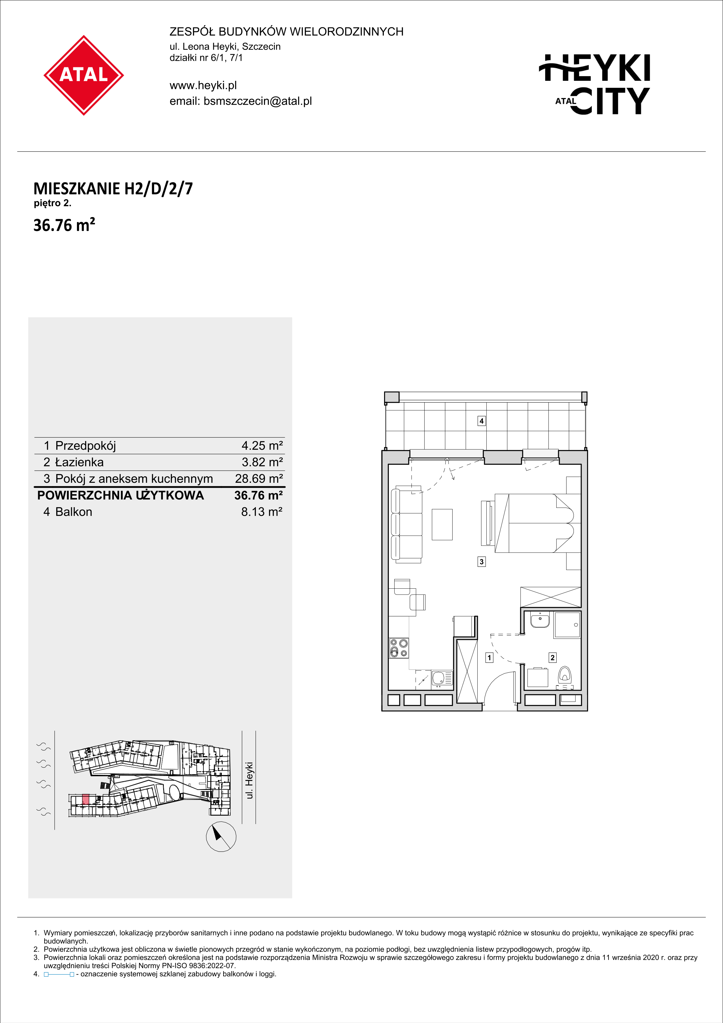 Mieszkanie 36,76 m², piętro 2, oferta nr H2-D-2-7, Heyki City ATAL, Szczecin, Prawobrzeże, Międzyodrze, ul. Leona Heyki-idx