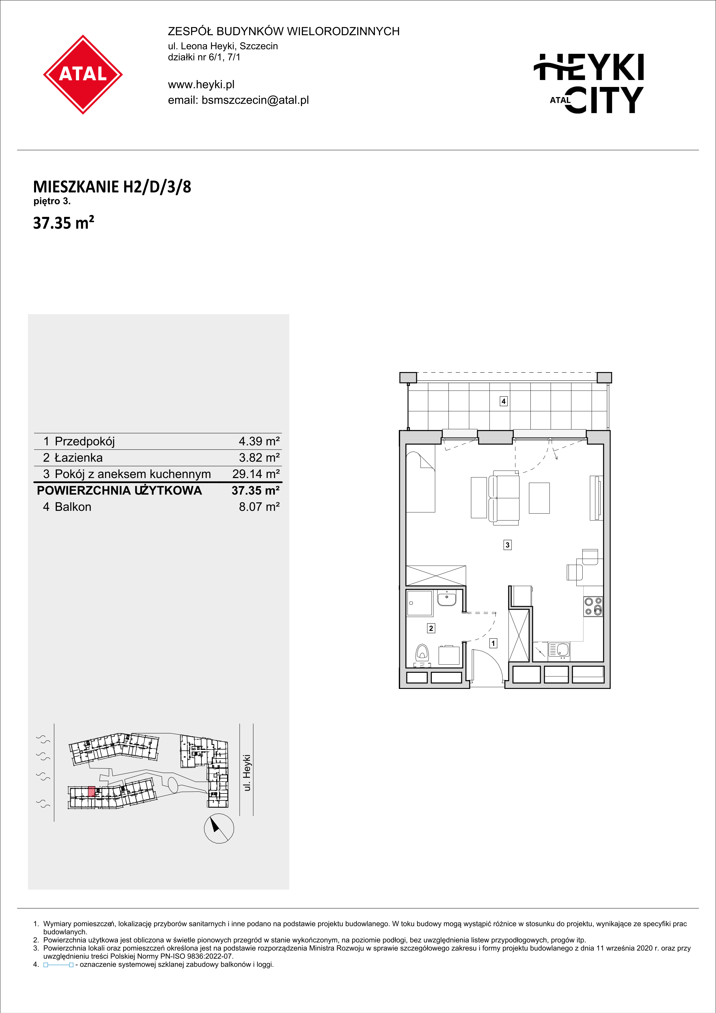 Mieszkanie 37,35 m², piętro 3, oferta nr H2-D-3-8, Heyki City ATAL, Szczecin, Prawobrzeże, Międzyodrze, ul. Leona Heyki-idx