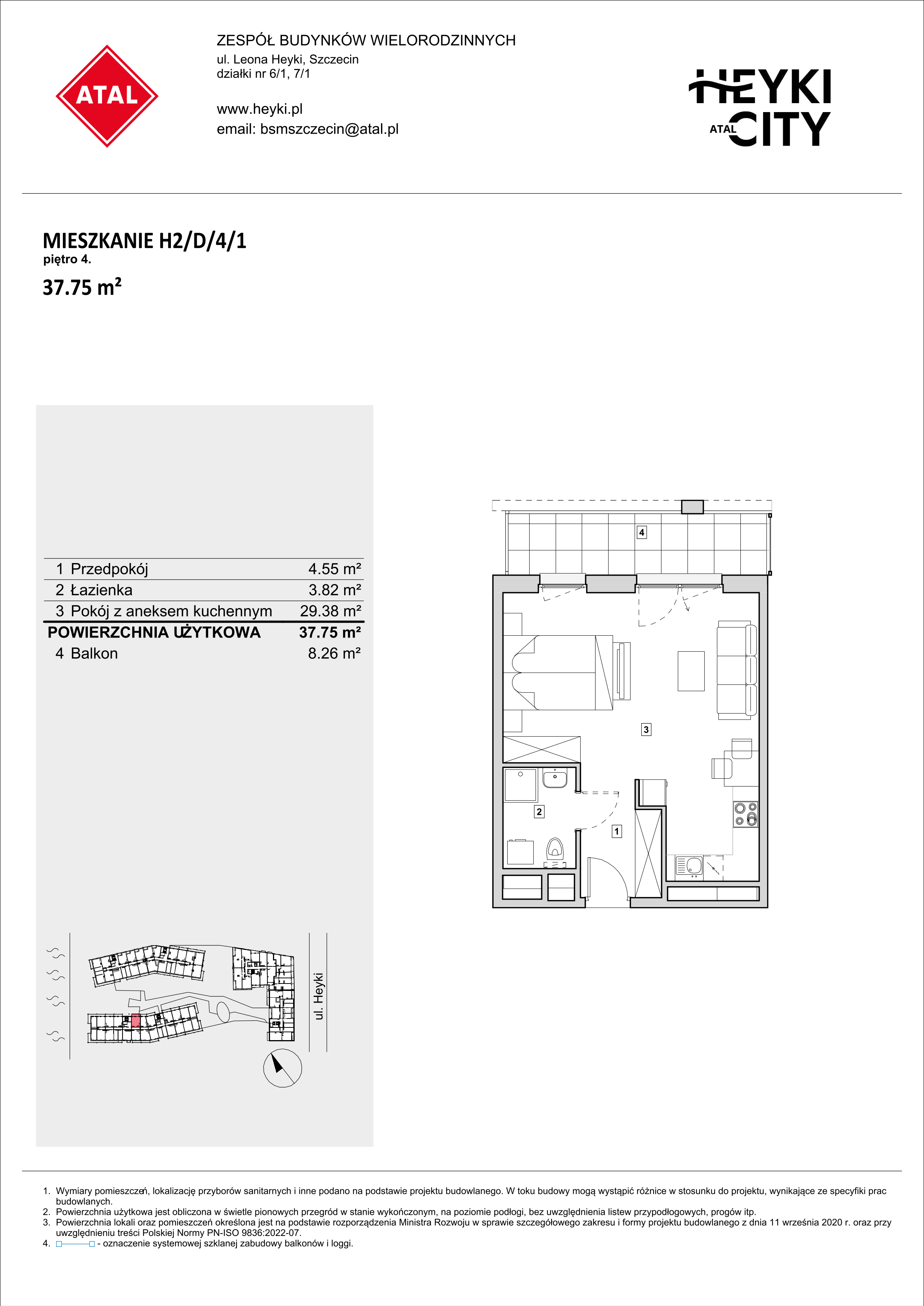 Apartament 37,75 m², piętro 4, oferta nr H2-D-4-1, Heyki City ATAL, Szczecin, Prawobrzeże, Międzyodrze, ul. Leona Heyki-idx