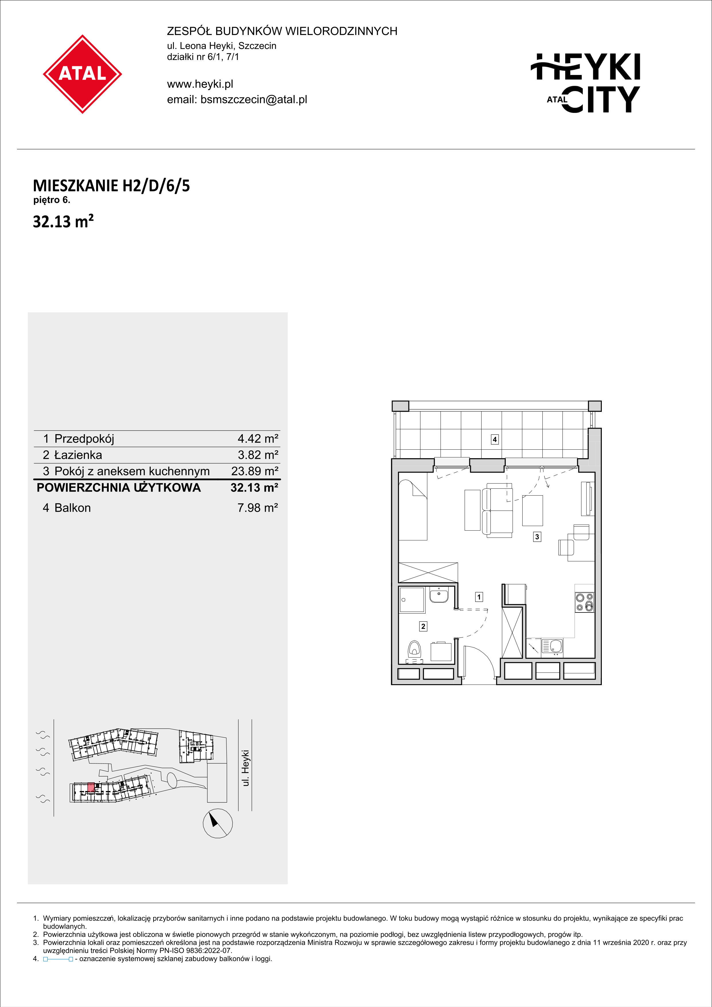 Mieszkanie 32,13 m², piętro 6, oferta nr H2-D-6-5, Heyki City ATAL, Szczecin, Prawobrzeże, Międzyodrze, ul. Leona Heyki-idx