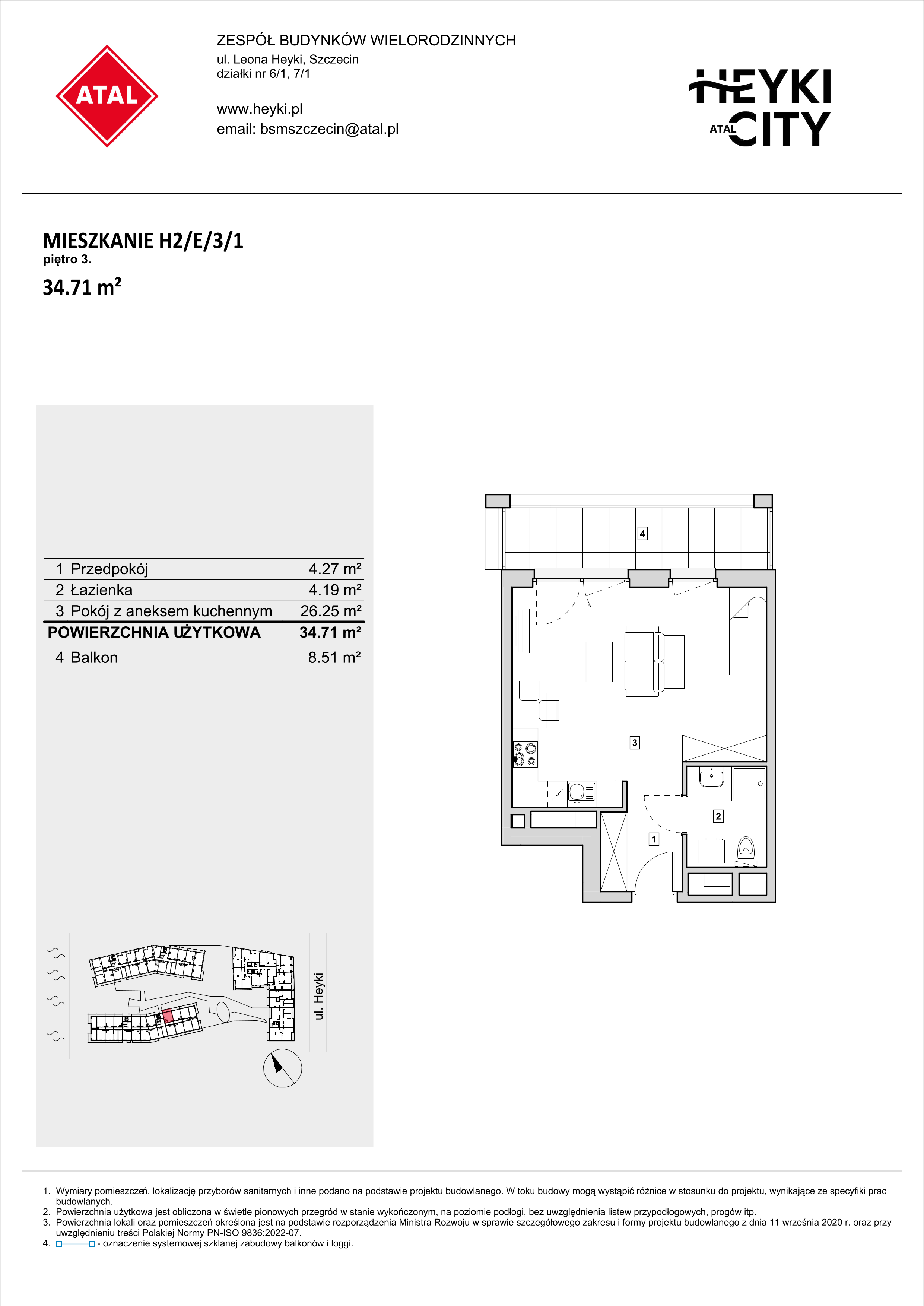 Mieszkanie 34,71 m², piętro 3, oferta nr H2-E-3-1, Heyki City ATAL, Szczecin, Prawobrzeże, Międzyodrze, ul. Leona Heyki-idx