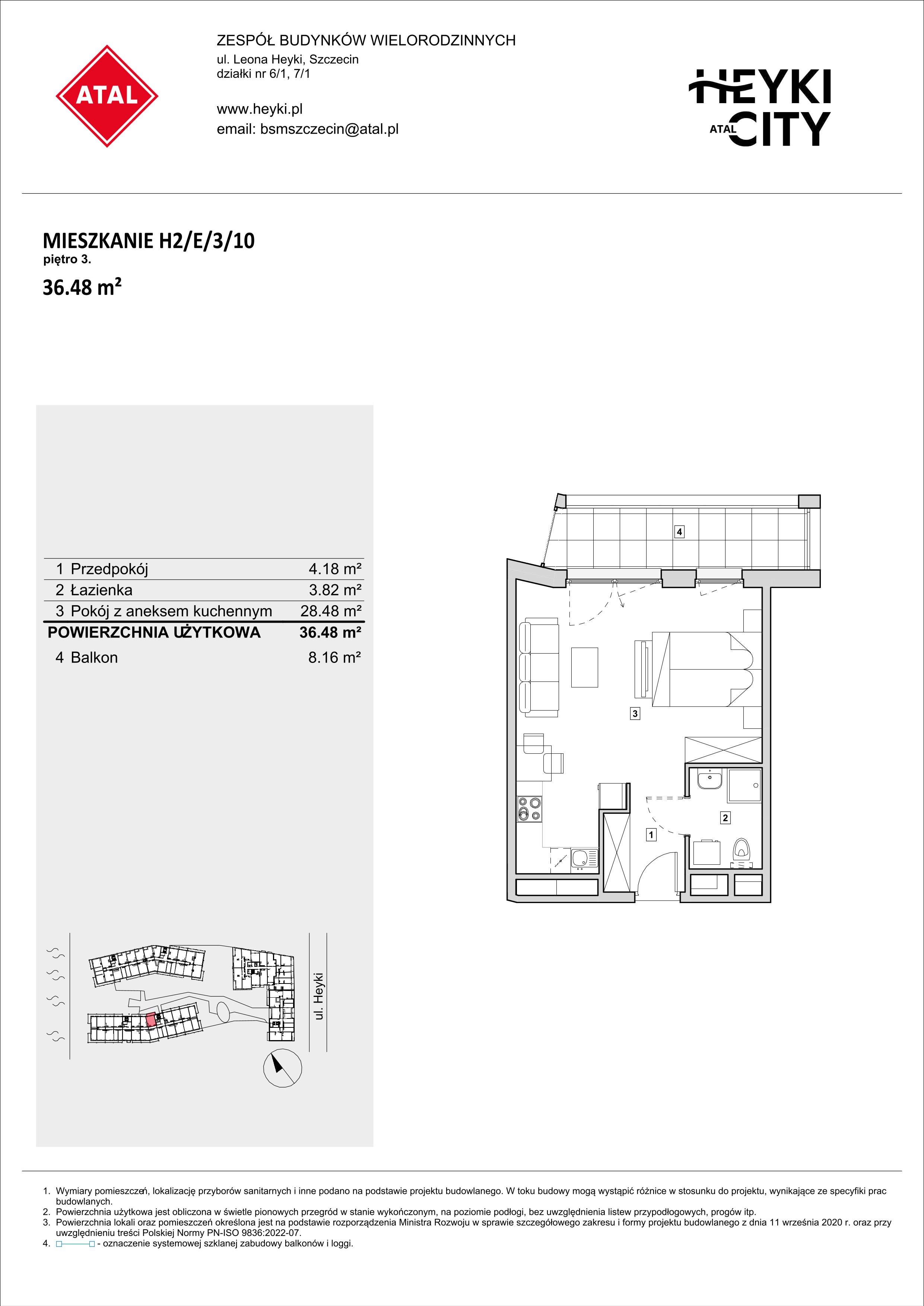 Mieszkanie 36,48 m², piętro 3, oferta nr H2-E-3-10, Heyki City ATAL, Szczecin, Prawobrzeże, Międzyodrze, ul. Leona Heyki-idx