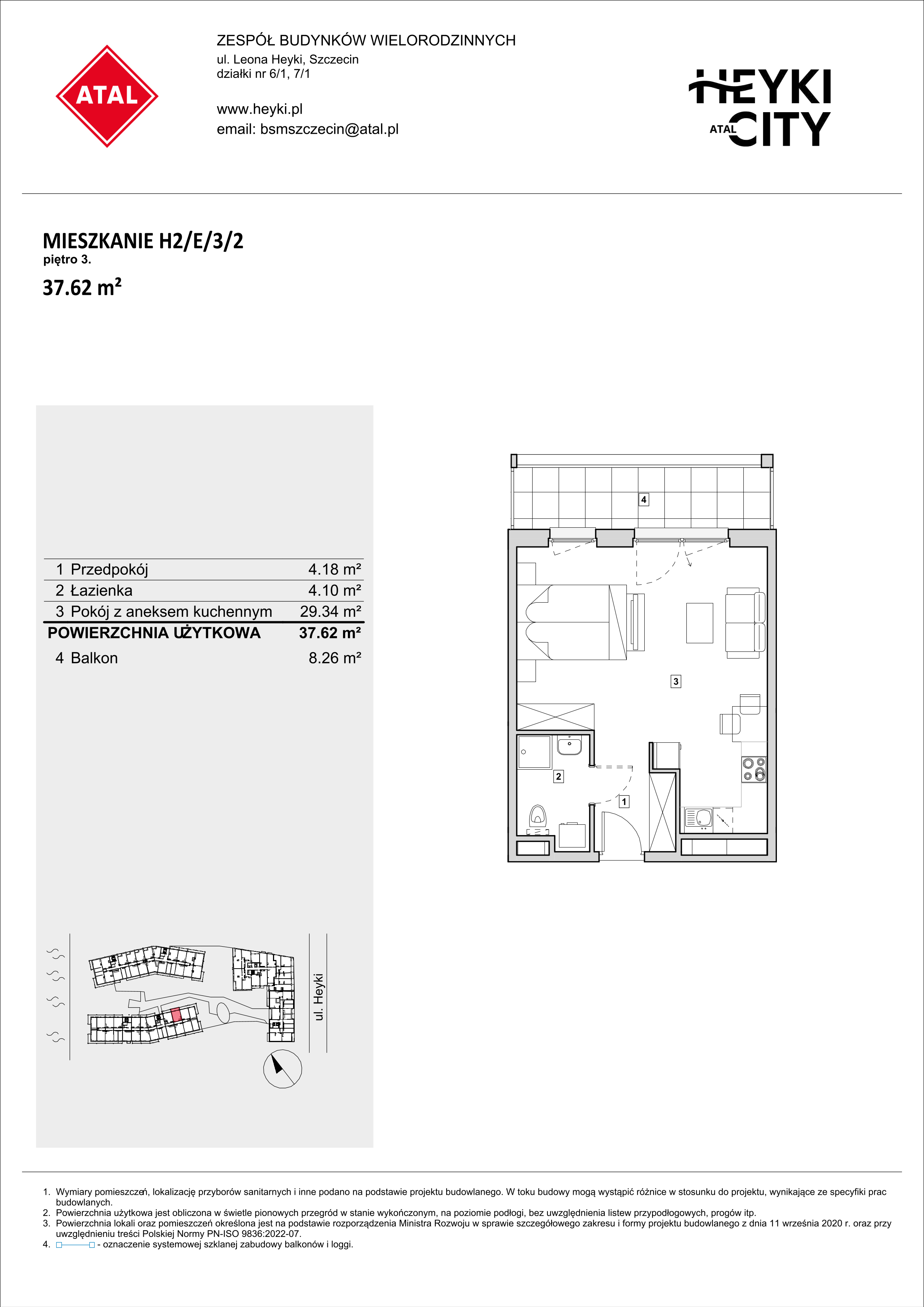 Mieszkanie 37,62 m², piętro 3, oferta nr H2-E-3-2, Heyki City ATAL, Szczecin, Prawobrzeże, Międzyodrze, ul. Leona Heyki-idx