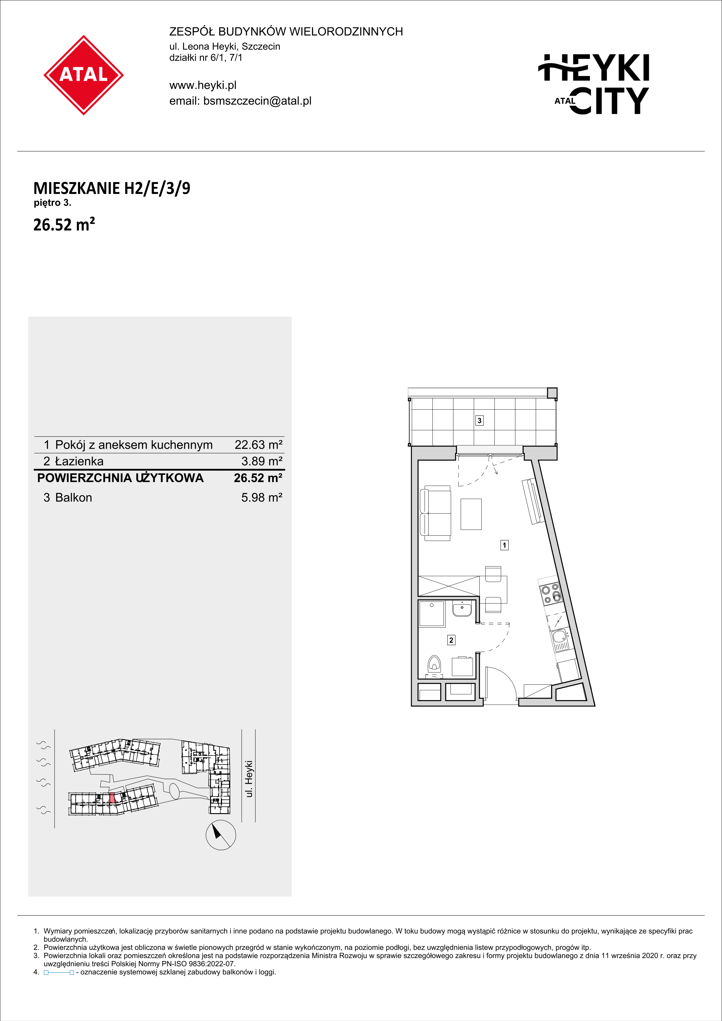 Mieszkanie 26,52 m², piętro 3, oferta nr H2-E-3-9, Heyki City ATAL, Szczecin, Prawobrzeże, Międzyodrze, ul. Leona Heyki-idx