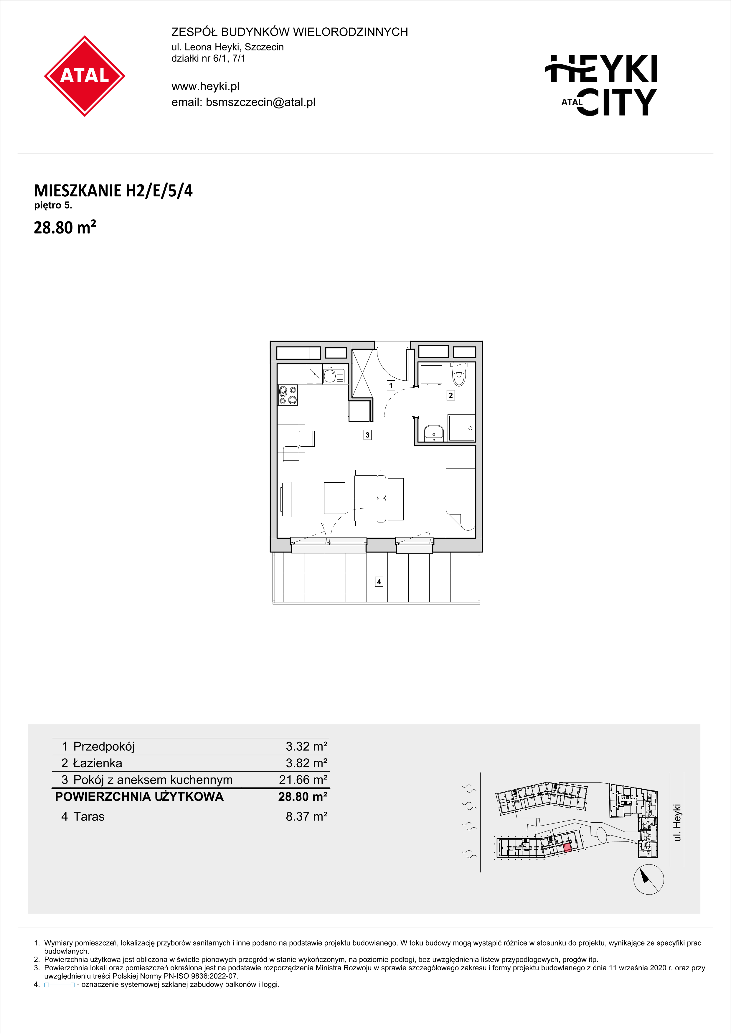 Mieszkanie 28,80 m², piętro 5, oferta nr H2-E-5-4, Heyki City ATAL, Szczecin, Prawobrzeże, Międzyodrze, ul. Leona Heyki-idx