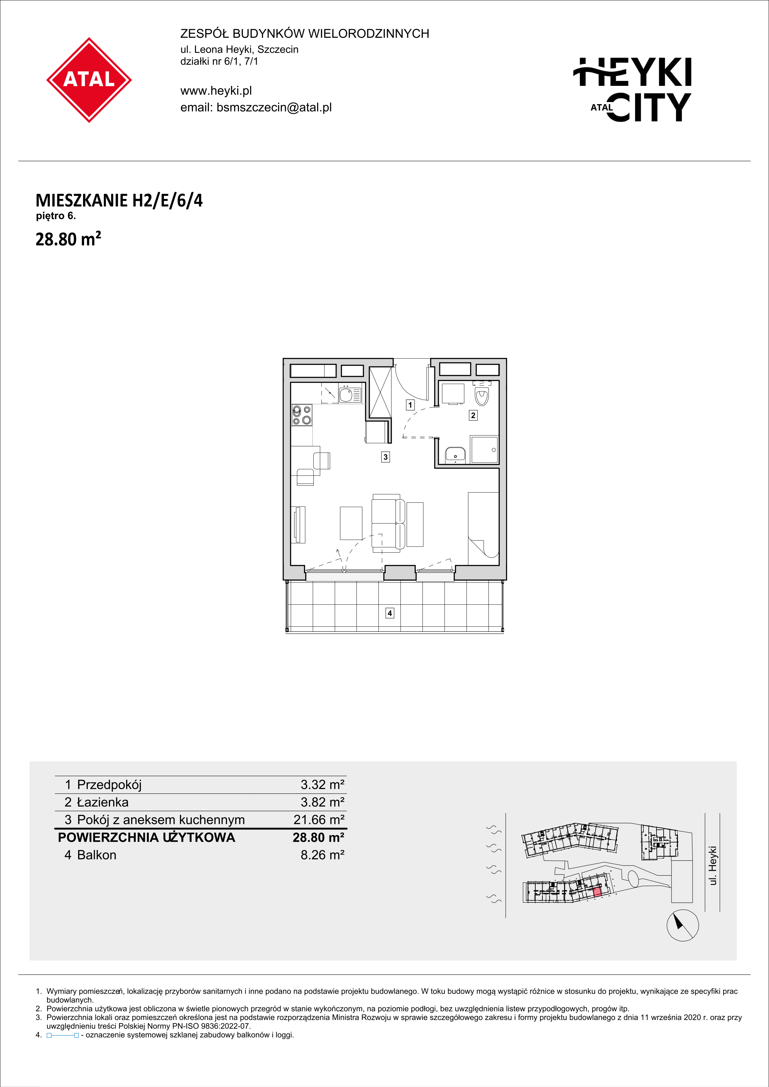 Mieszkanie 28,80 m², piętro 6, oferta nr H2-E-6-4, Heyki City ATAL, Szczecin, Prawobrzeże, Międzyodrze, ul. Leona Heyki-idx