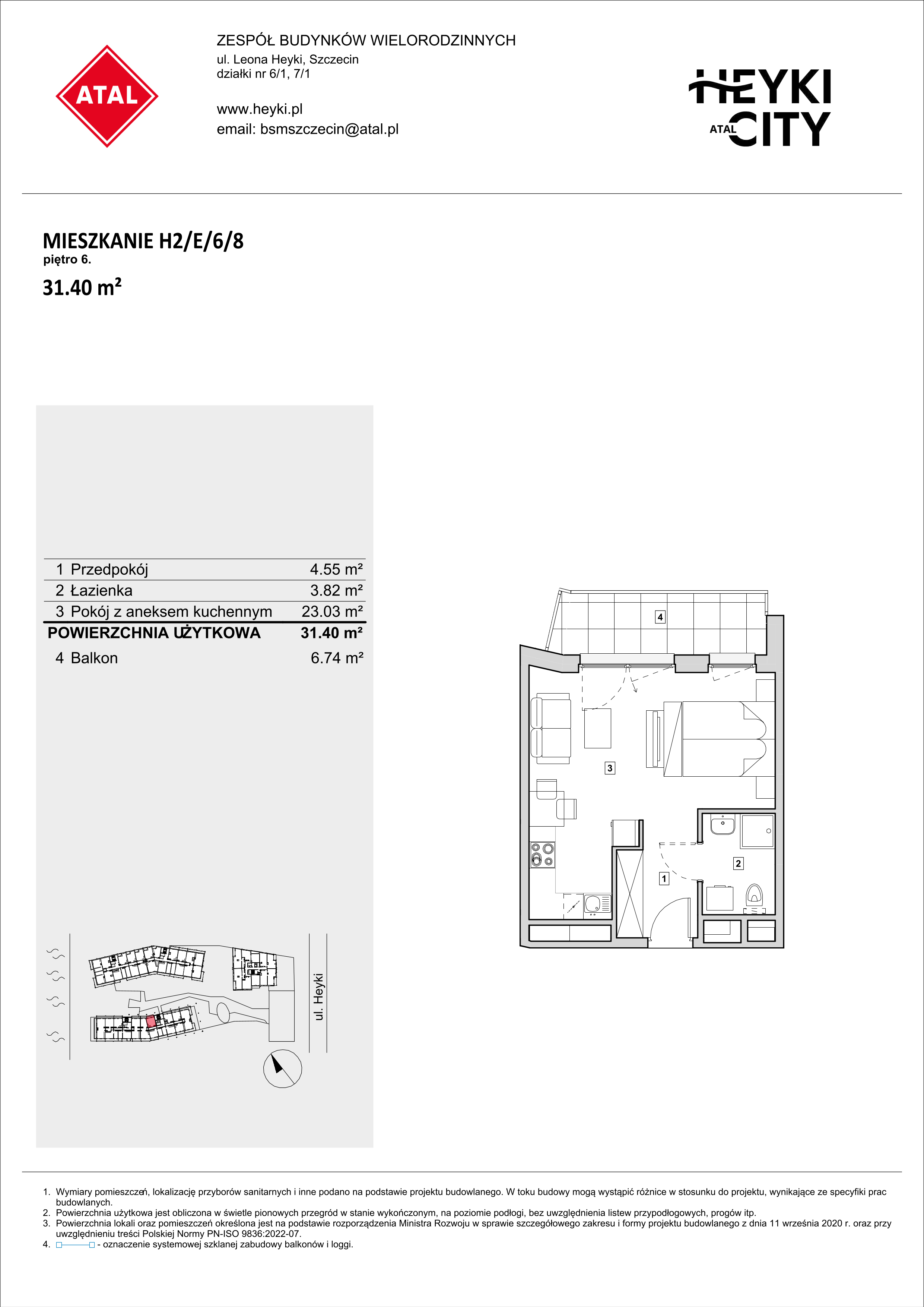 Apartament 31,40 m², piętro 6, oferta nr H2-E-6-8, Heyki City ATAL, Szczecin, Prawobrzeże, Międzyodrze, ul. Leona Heyki-idx