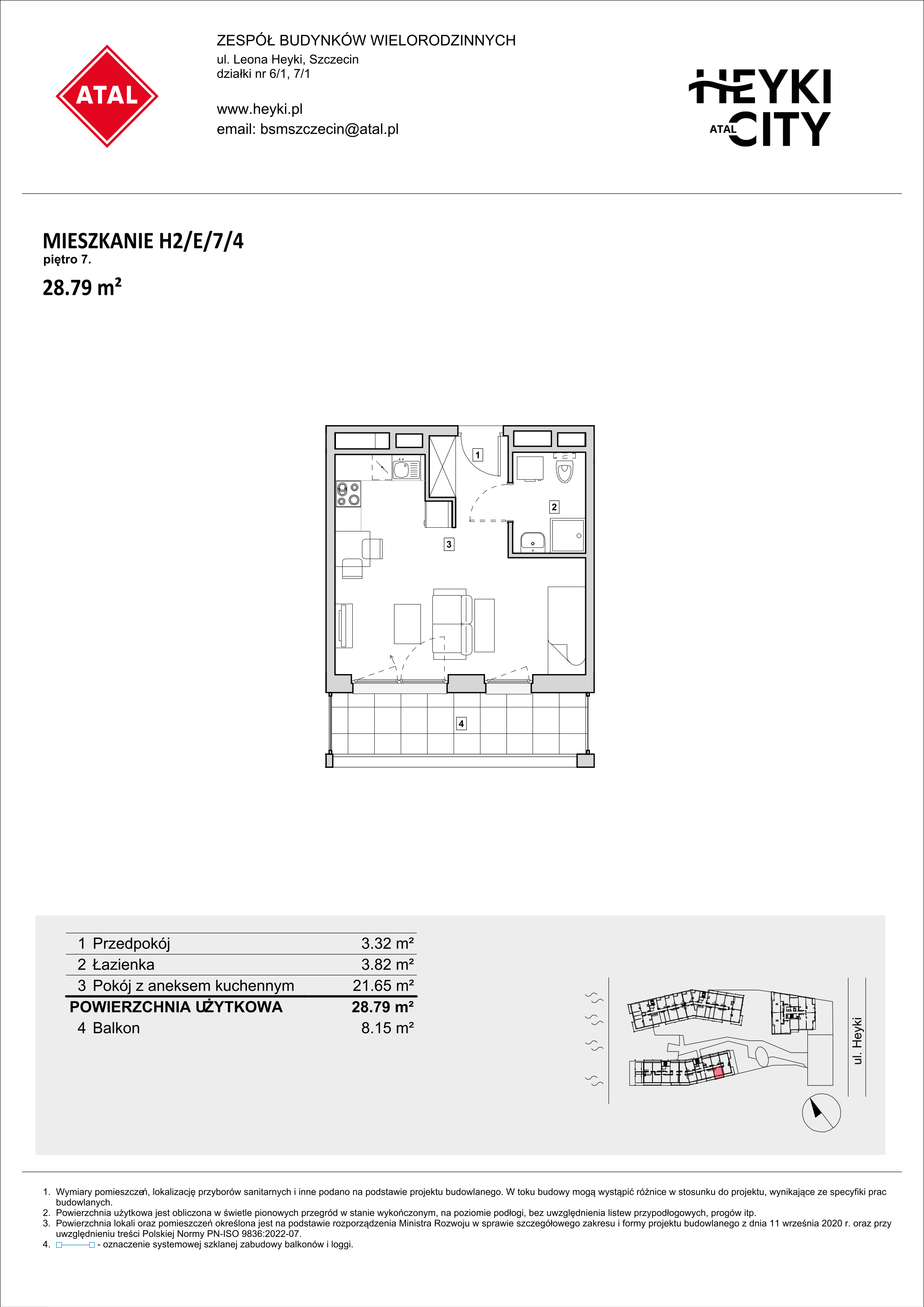 Mieszkanie 28,79 m², piętro 7, oferta nr H2-E-7-4, Heyki City ATAL, Szczecin, Prawobrzeże, Międzyodrze, ul. Leona Heyki-idx