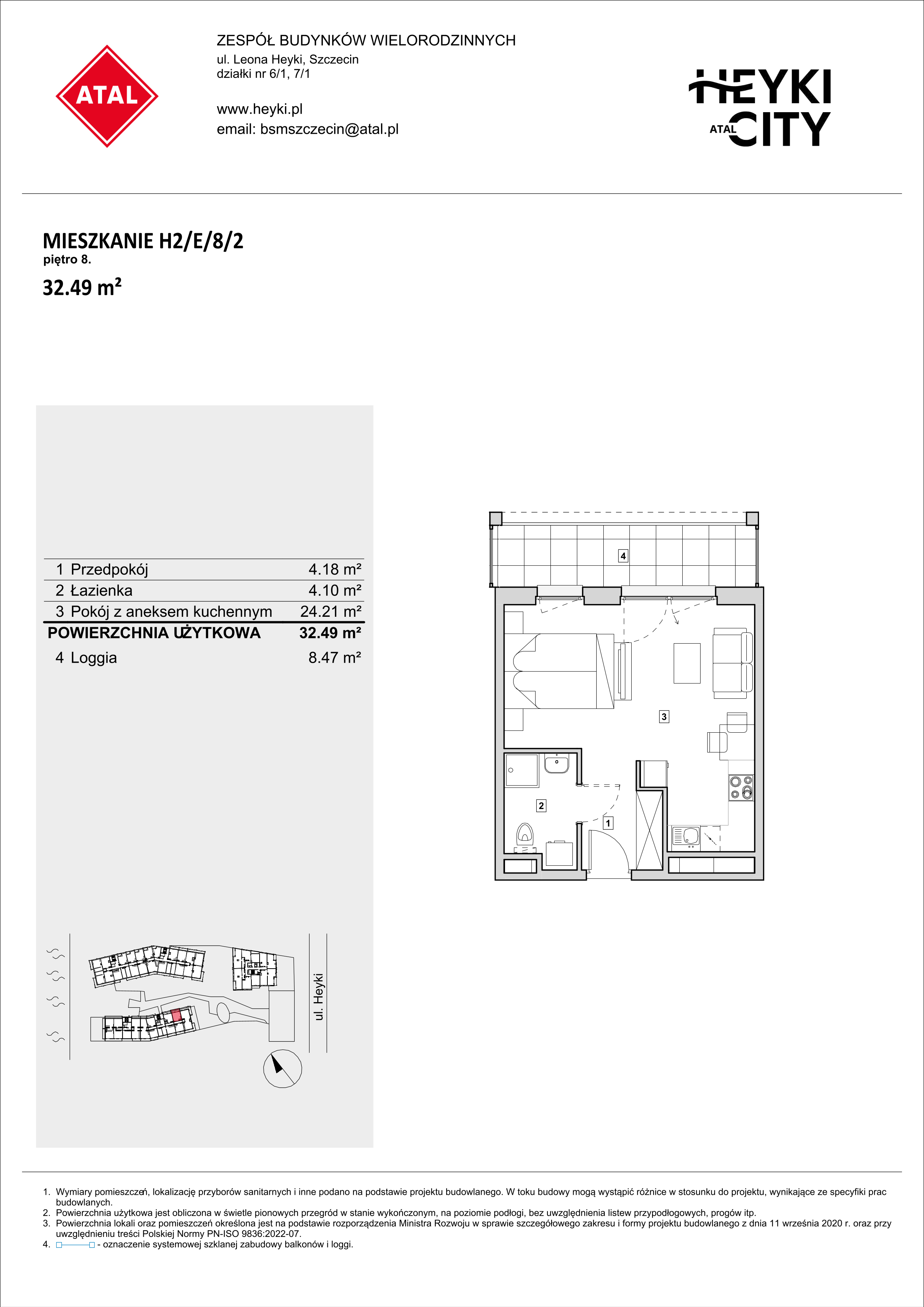 Mieszkanie 32,49 m², piętro 8, oferta nr H2-E-8-2, Heyki City ATAL, Szczecin, Prawobrzeże, Międzyodrze, ul. Leona Heyki-idx