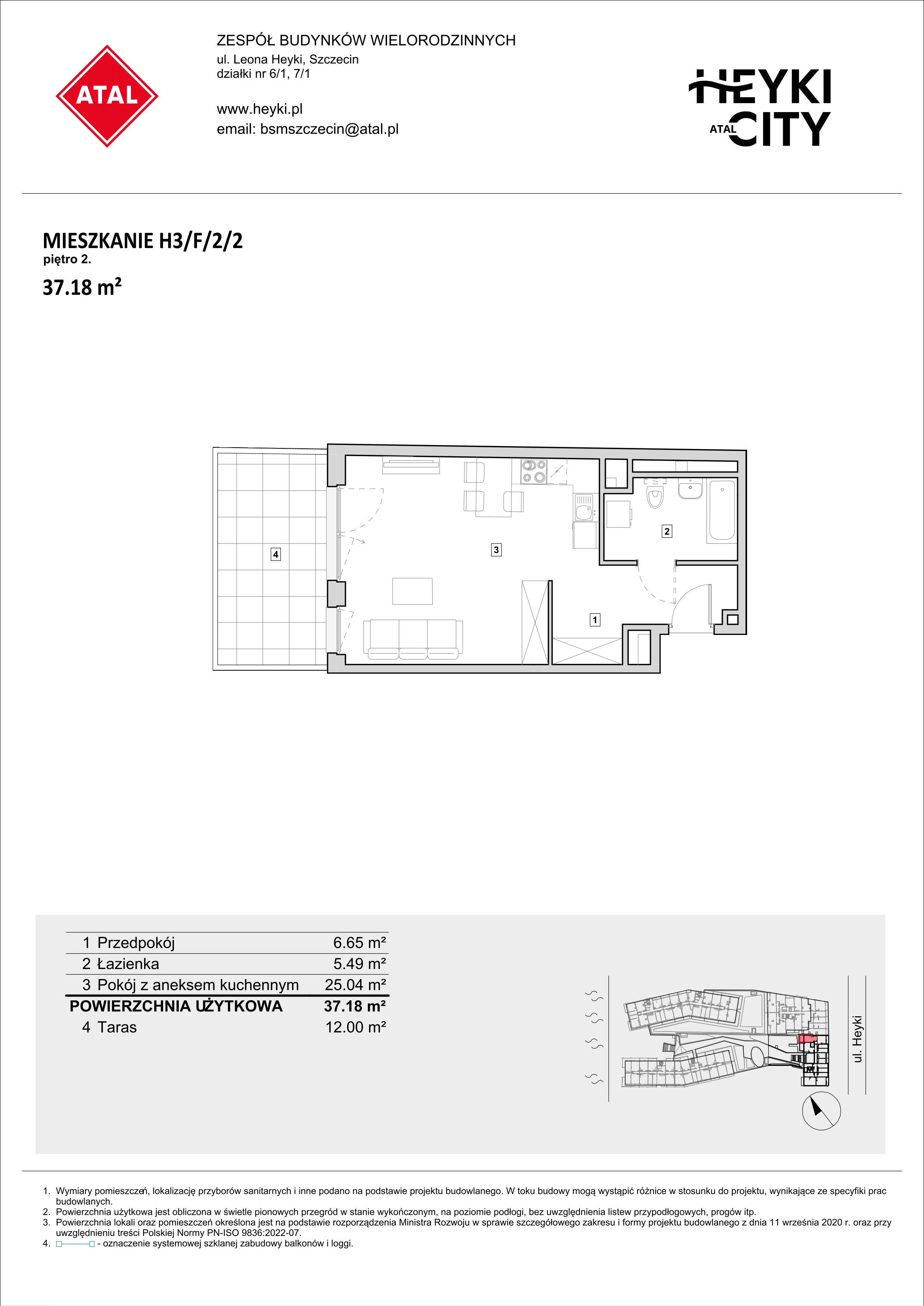 Mieszkanie 37,18 m², piętro 2, oferta nr H3-F-2-2, Heyki City ATAL, Szczecin, Prawobrzeże, Międzyodrze, ul. Leona Heyki-idx