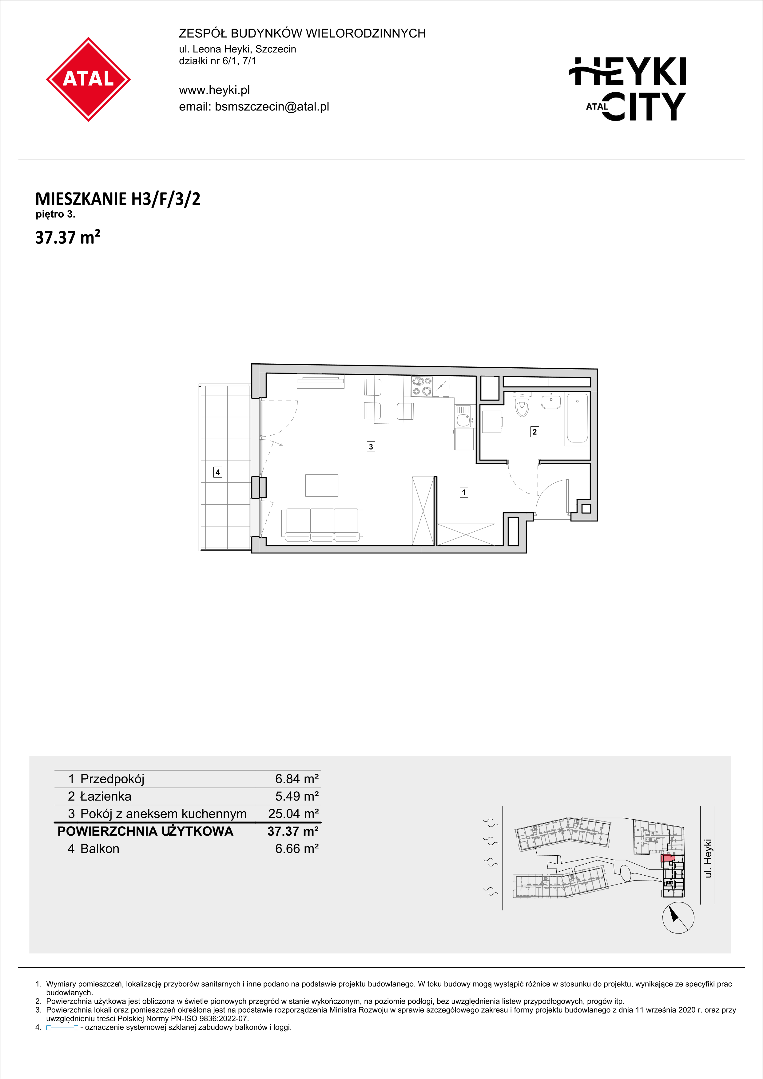 Apartament 37,37 m², piętro 3, oferta nr H3-F-3-2, Heyki City ATAL, Szczecin, Prawobrzeże, Międzyodrze, ul. Leona Heyki-idx