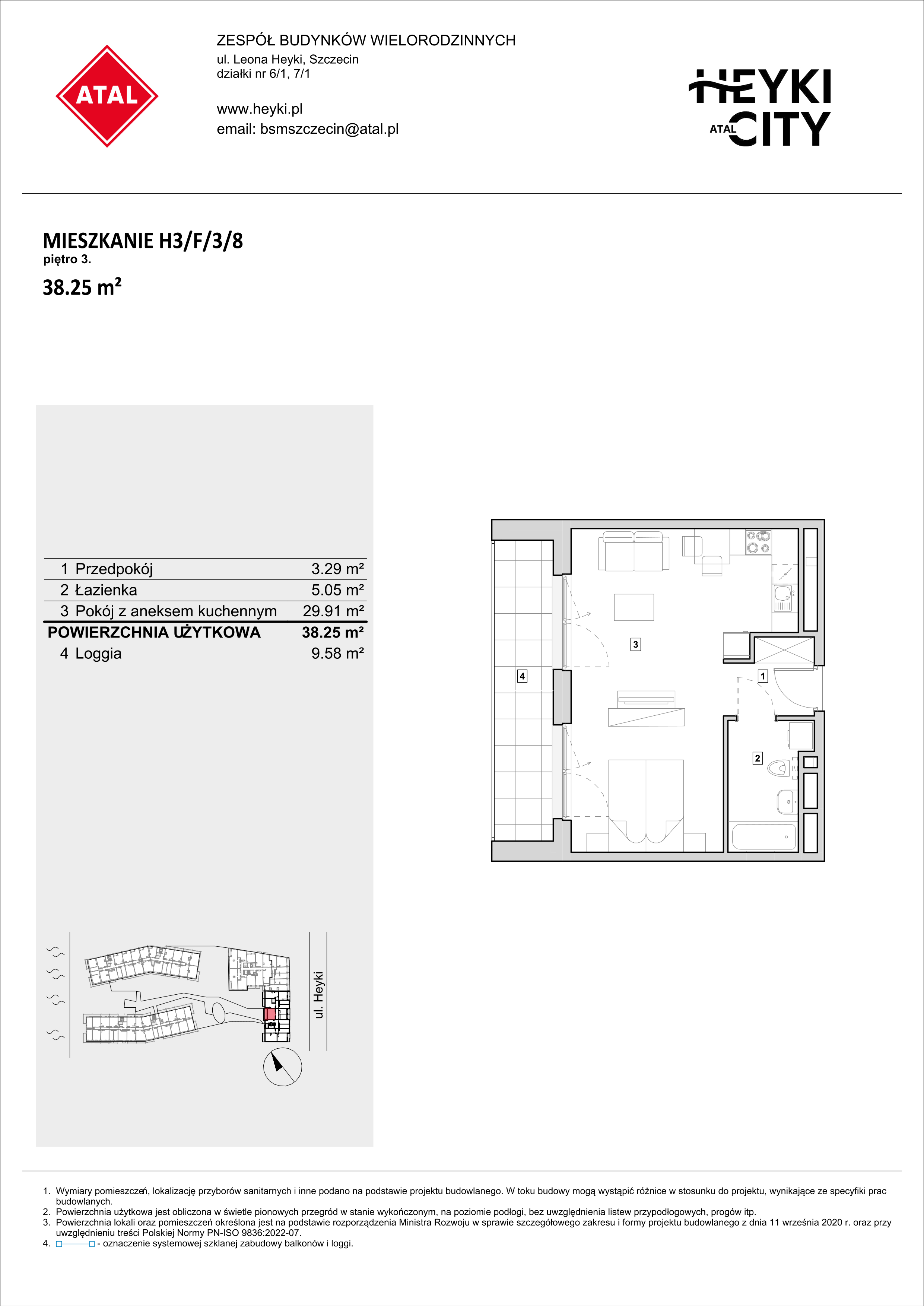 Mieszkanie 38,25 m², piętro 3, oferta nr H3-F-3-8, Heyki City ATAL, Szczecin, Prawobrzeże, Międzyodrze, ul. Leona Heyki-idx