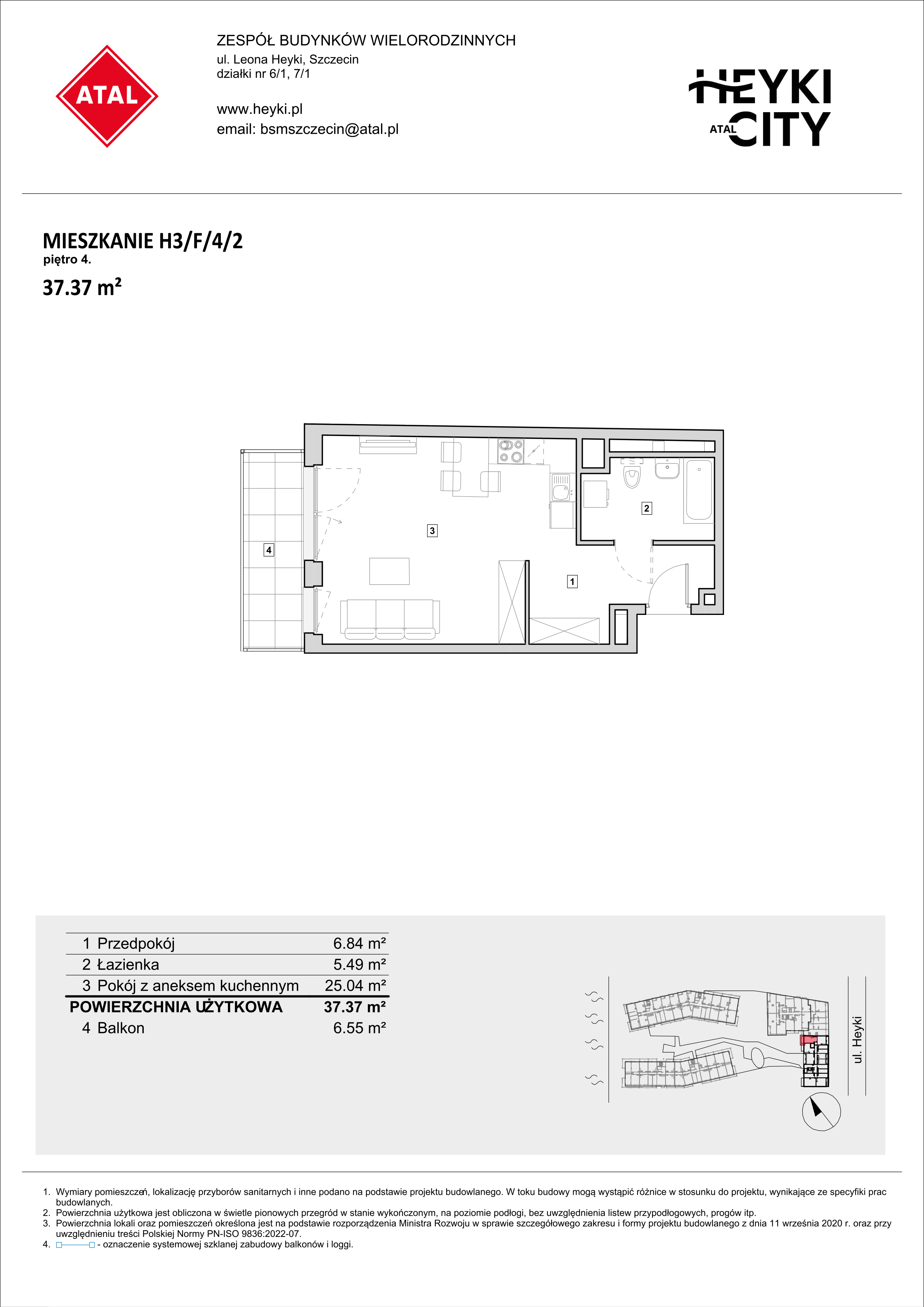 Mieszkanie 37,37 m², piętro 4, oferta nr H3-F-4-2, Heyki City ATAL, Szczecin, Prawobrzeże, Międzyodrze, ul. Leona Heyki-idx