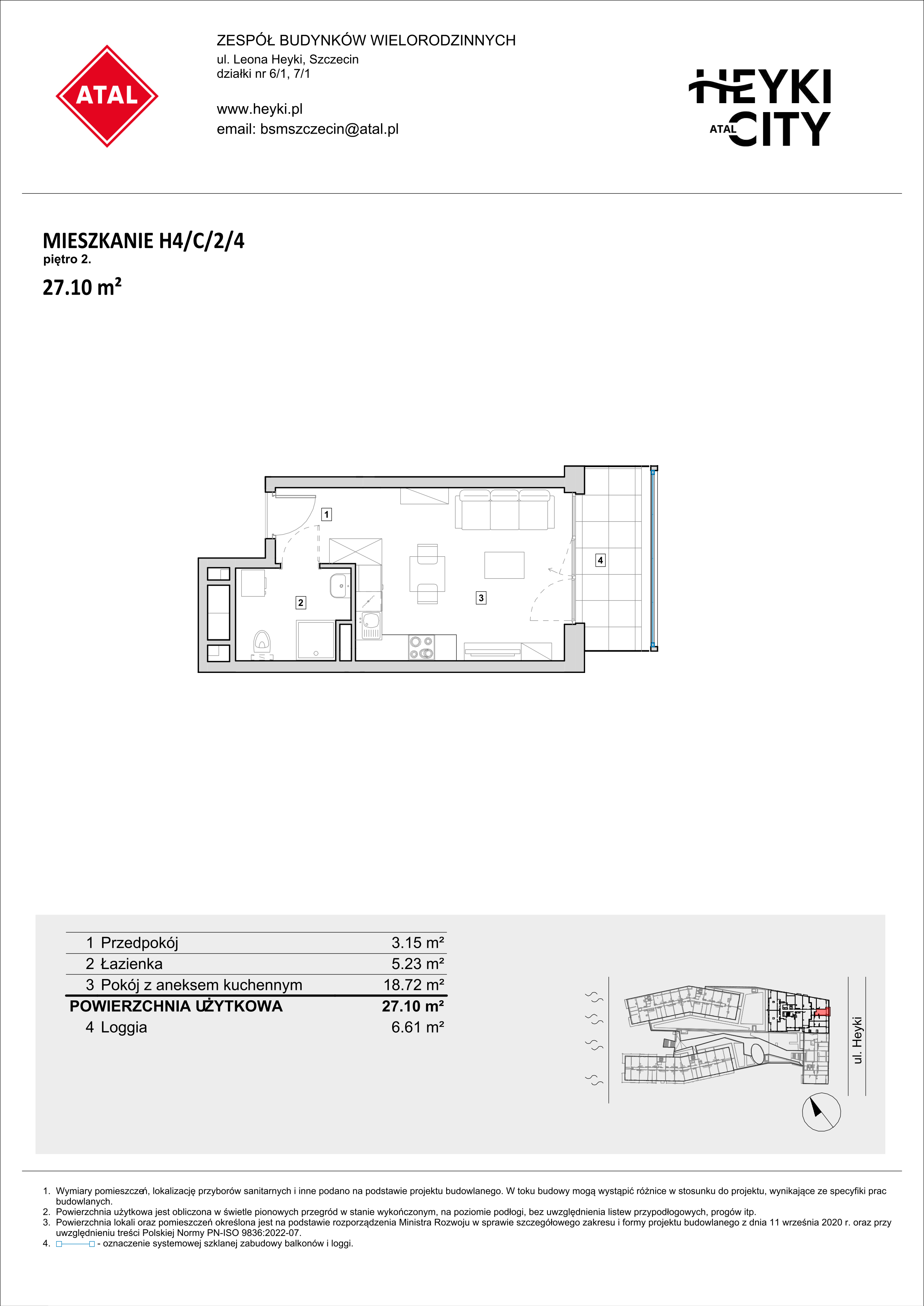 Mieszkanie 27,10 m², piętro 2, oferta nr H4-C-2-4, Heyki City ATAL, Szczecin, Prawobrzeże, Międzyodrze, ul. Leona Heyki-idx