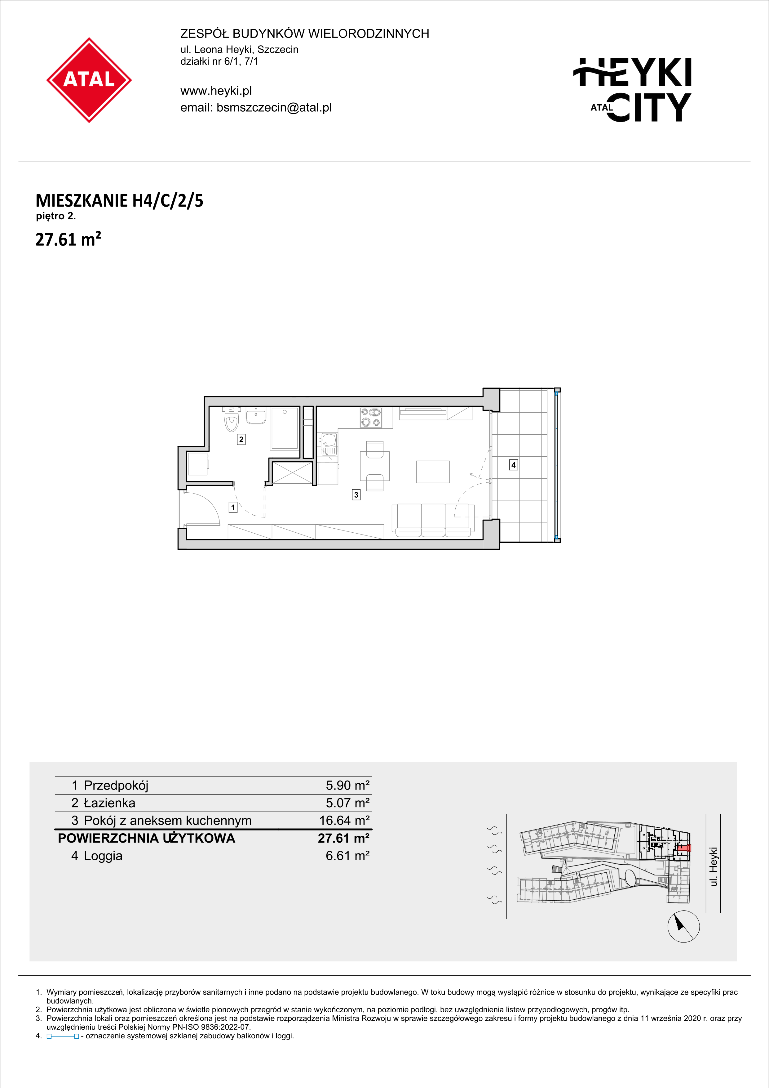 Mieszkanie 27,61 m², piętro 2, oferta nr H4-C-2-5, Heyki City ATAL, Szczecin, Prawobrzeże, Międzyodrze, ul. Leona Heyki-idx