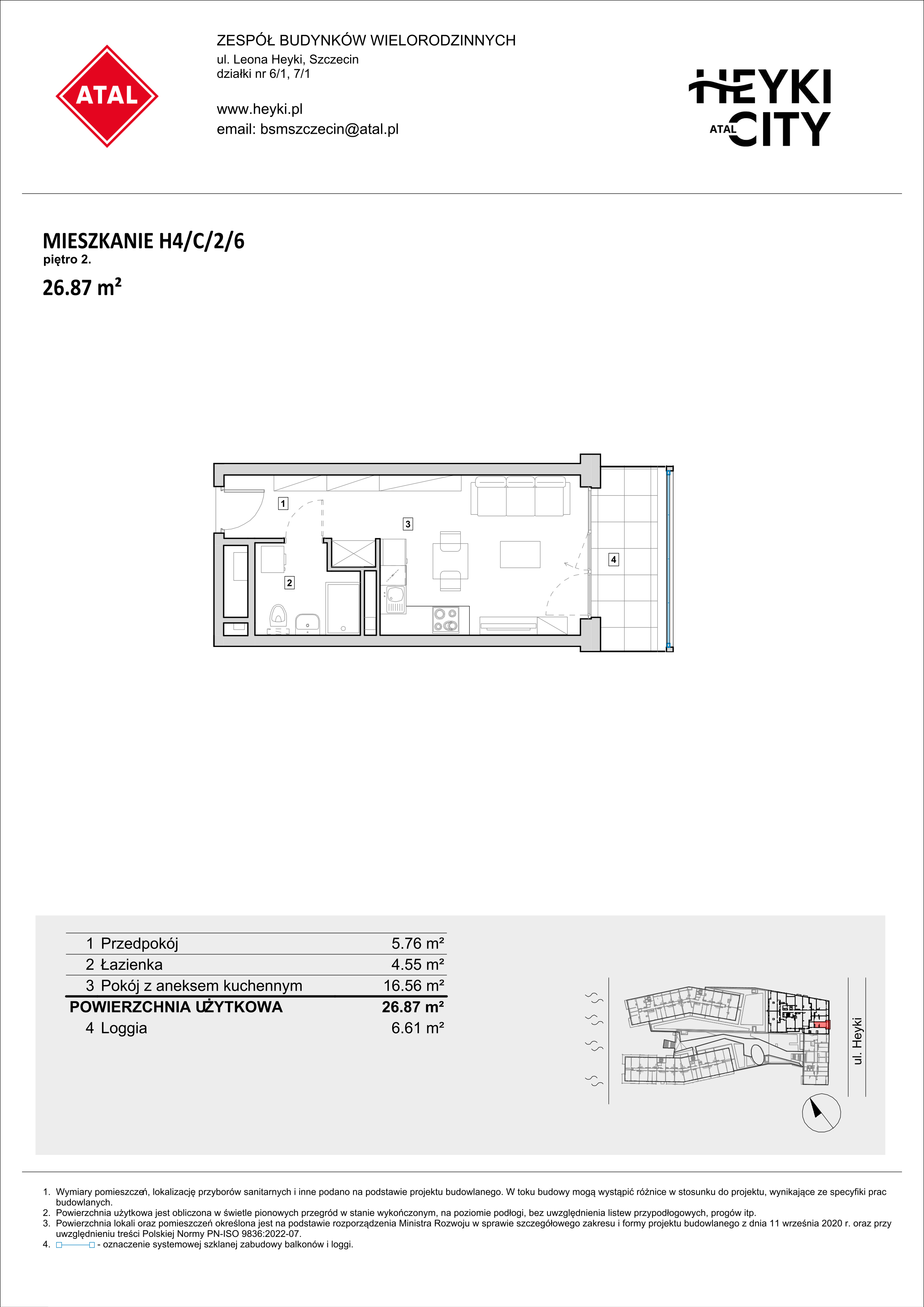 Mieszkanie 26,87 m², piętro 2, oferta nr H4-C-2-6, Heyki City ATAL, Szczecin, Prawobrzeże, Międzyodrze, ul. Leona Heyki-idx