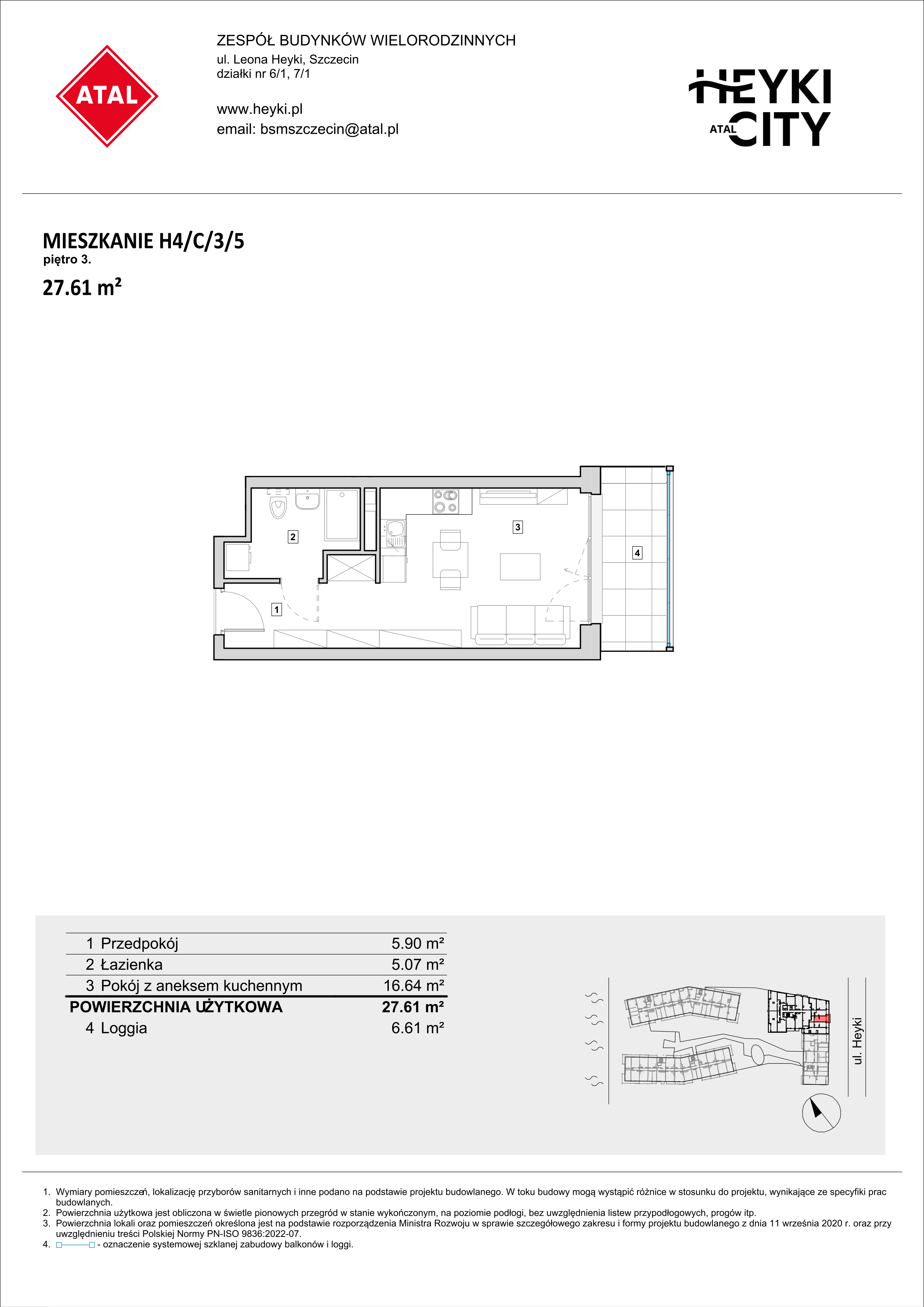 Mieszkanie 27,61 m², piętro 3, oferta nr H4-C-3-5, Heyki City ATAL, Szczecin, Prawobrzeże, Międzyodrze, ul. Leona Heyki-idx