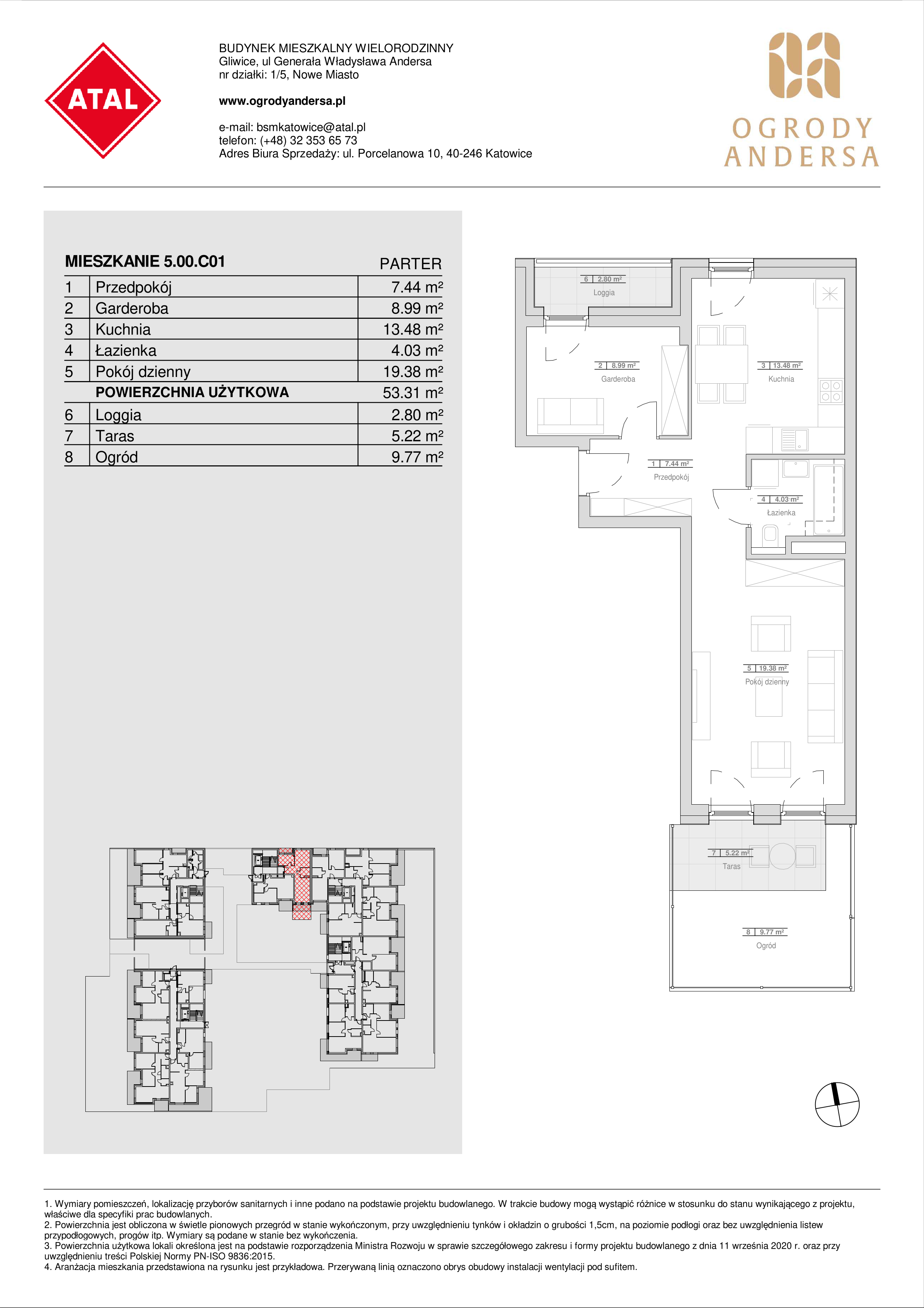 Mieszkanie 53,31 m², parter, oferta nr 5.00.C01, Ogrody Andersa, Gliwice, Wojska Polskiego, ul. Leopolda Okulickiego-idx