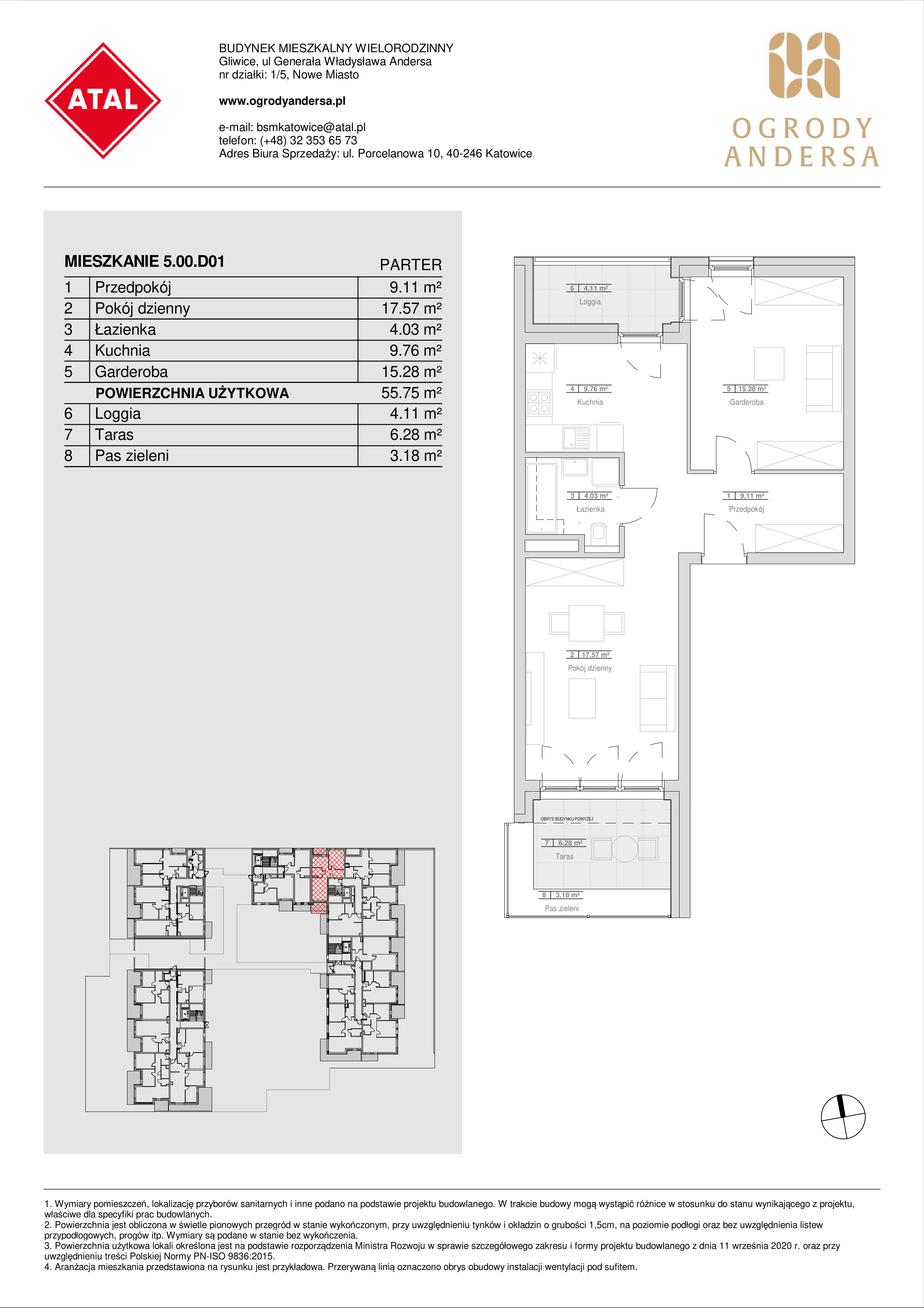 Mieszkanie 55,75 m², parter, oferta nr 5.00.D01, Ogrody Andersa, Gliwice, Wojska Polskiego, ul. Leopolda Okulickiego-idx