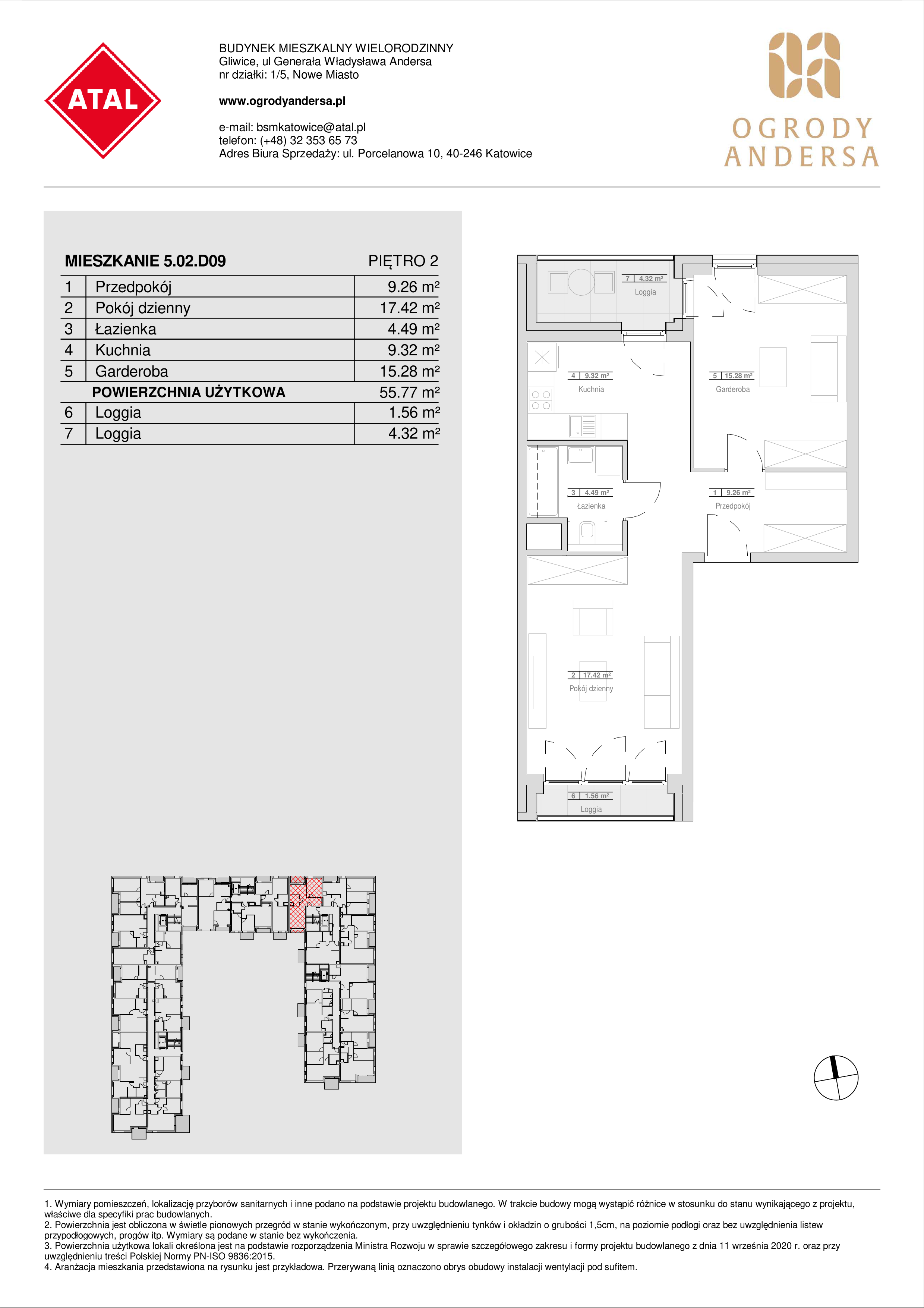 Mieszkanie 55,77 m², piętro 2, oferta nr 5.02.D09, Ogrody Andersa, Gliwice, Wojska Polskiego, ul. Leopolda Okulickiego-idx