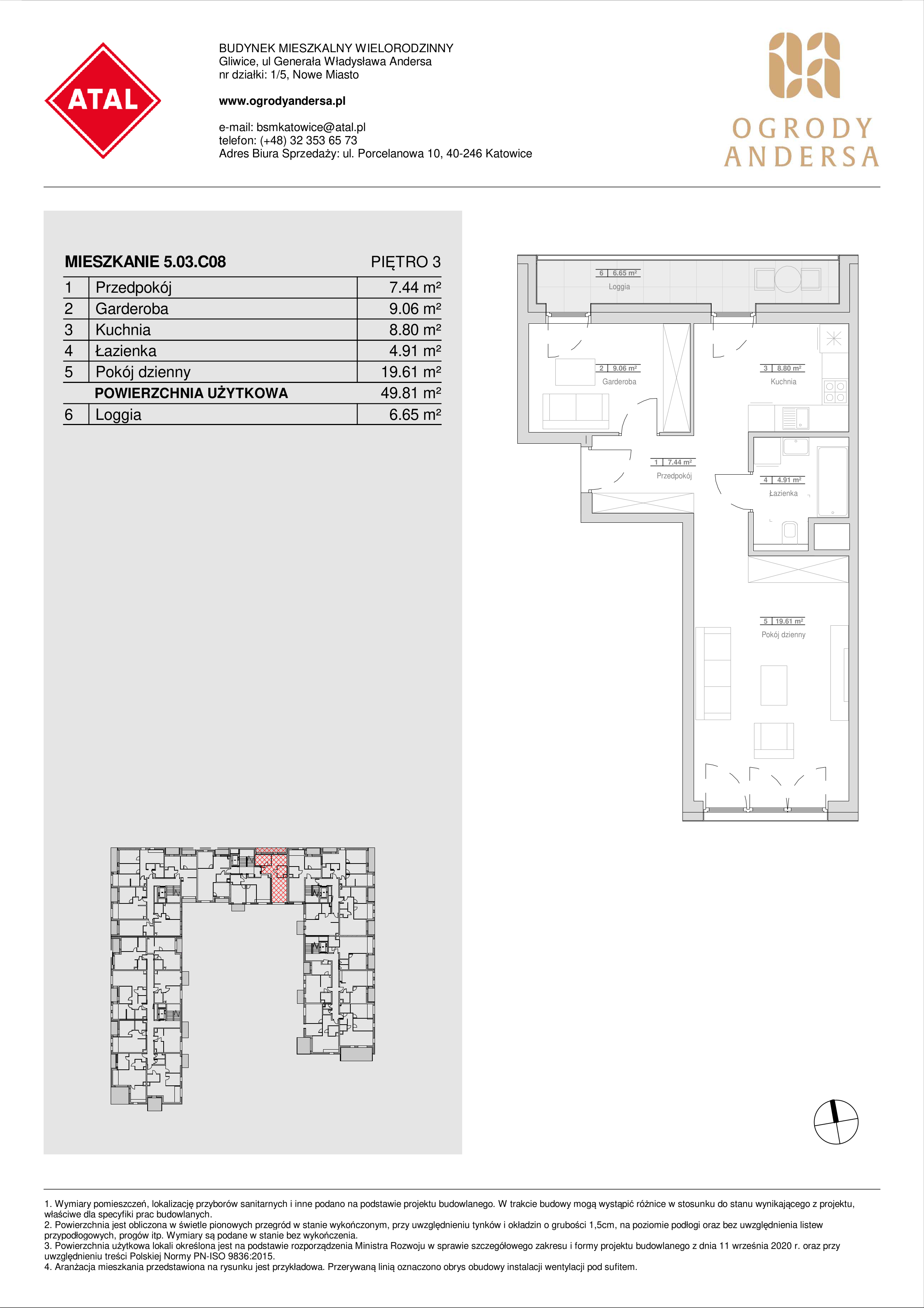 Mieszkanie 49,81 m², piętro 3, oferta nr 5.03.C08, Ogrody Andersa, Gliwice, Wojska Polskiego, ul. Leopolda Okulickiego-idx