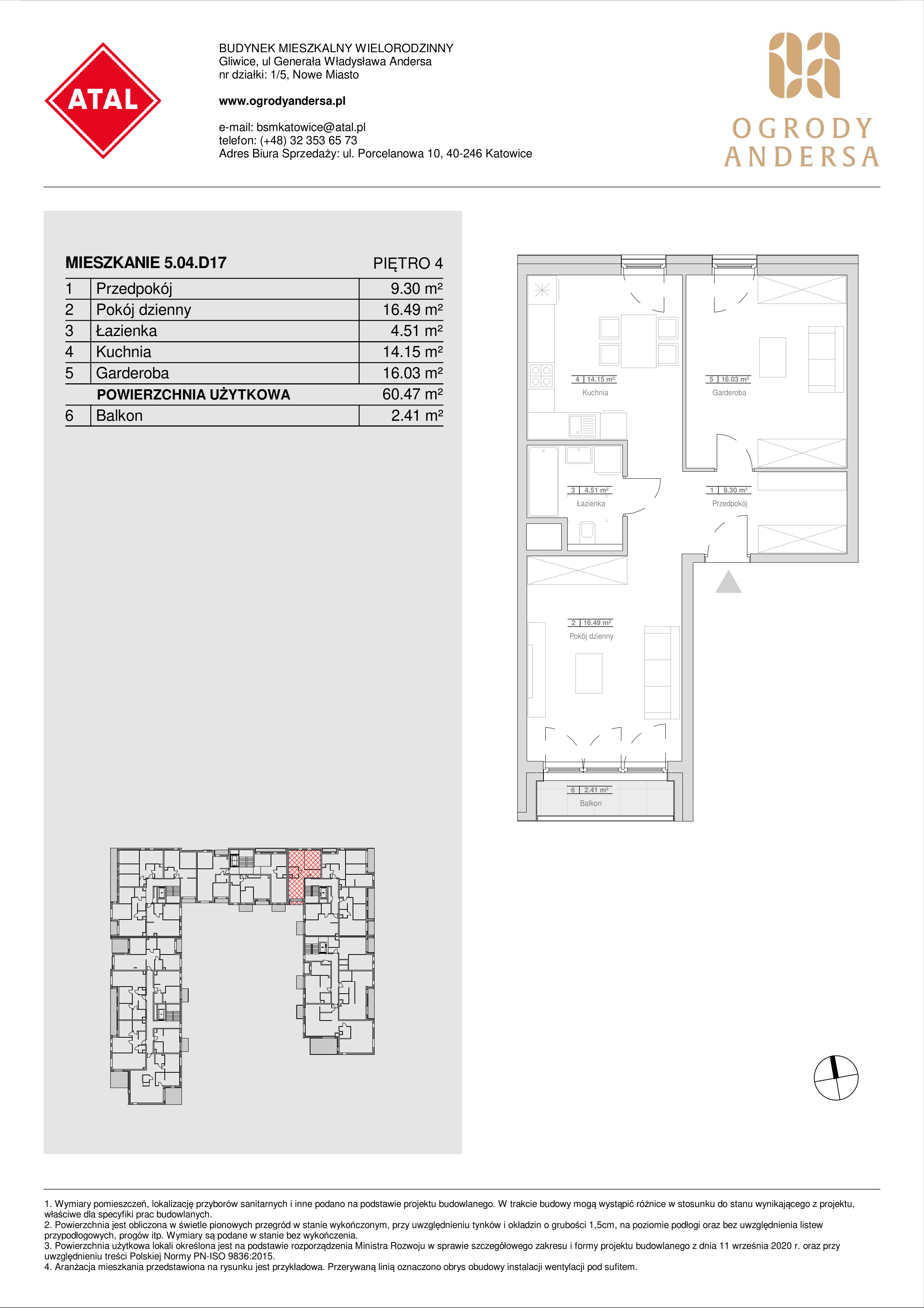 Mieszkanie 60,47 m², piętro 4, oferta nr 5.04.D17, Ogrody Andersa, Gliwice, Wojska Polskiego, ul. Leopolda Okulickiego-idx