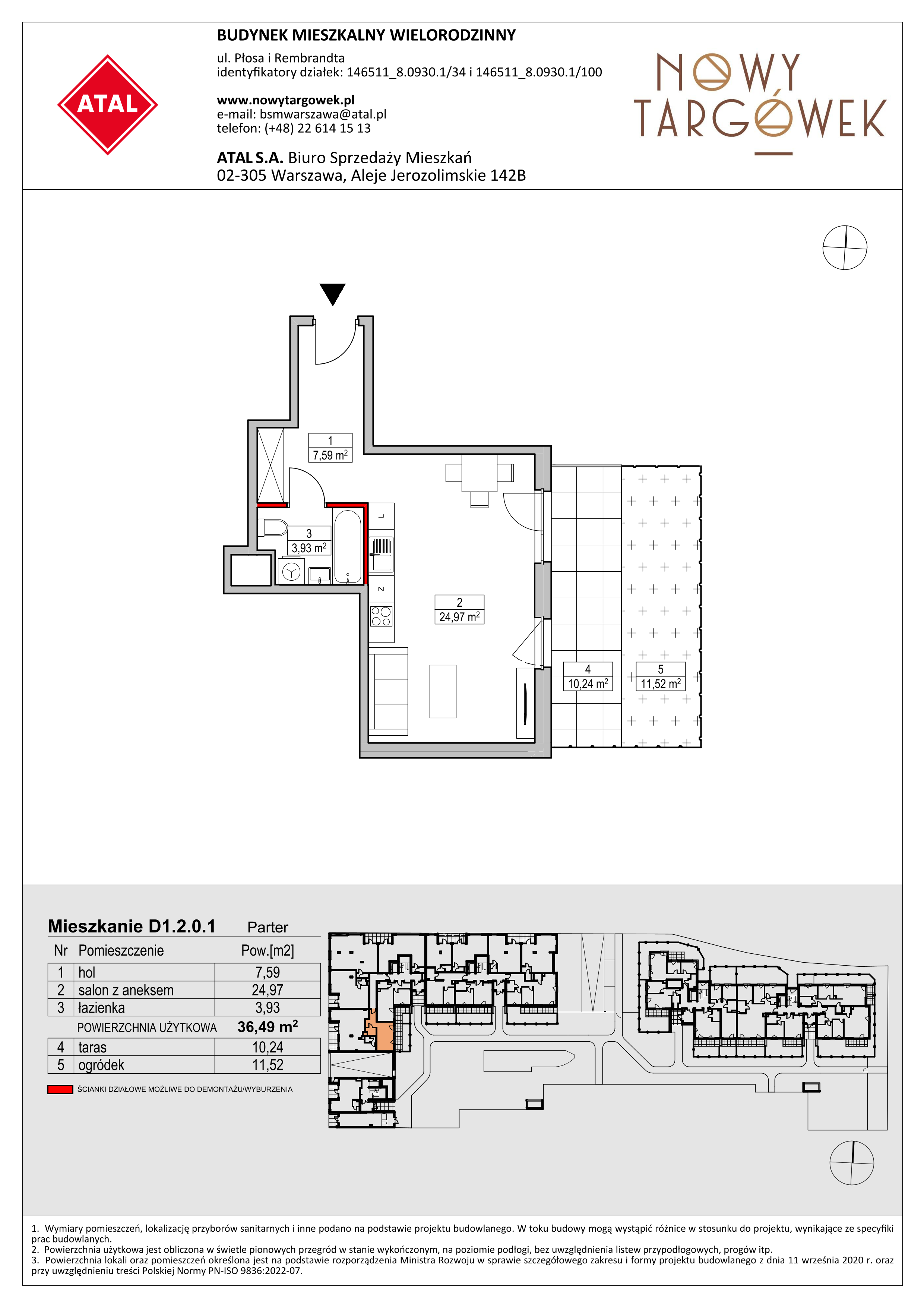 Mieszkanie 36,49 m², parter, oferta nr D1.2.0.1, Nowy Targówek VI, Warszawa, Targówek, Targówek Mieszkaniowy, ul. Płosa 8-idx