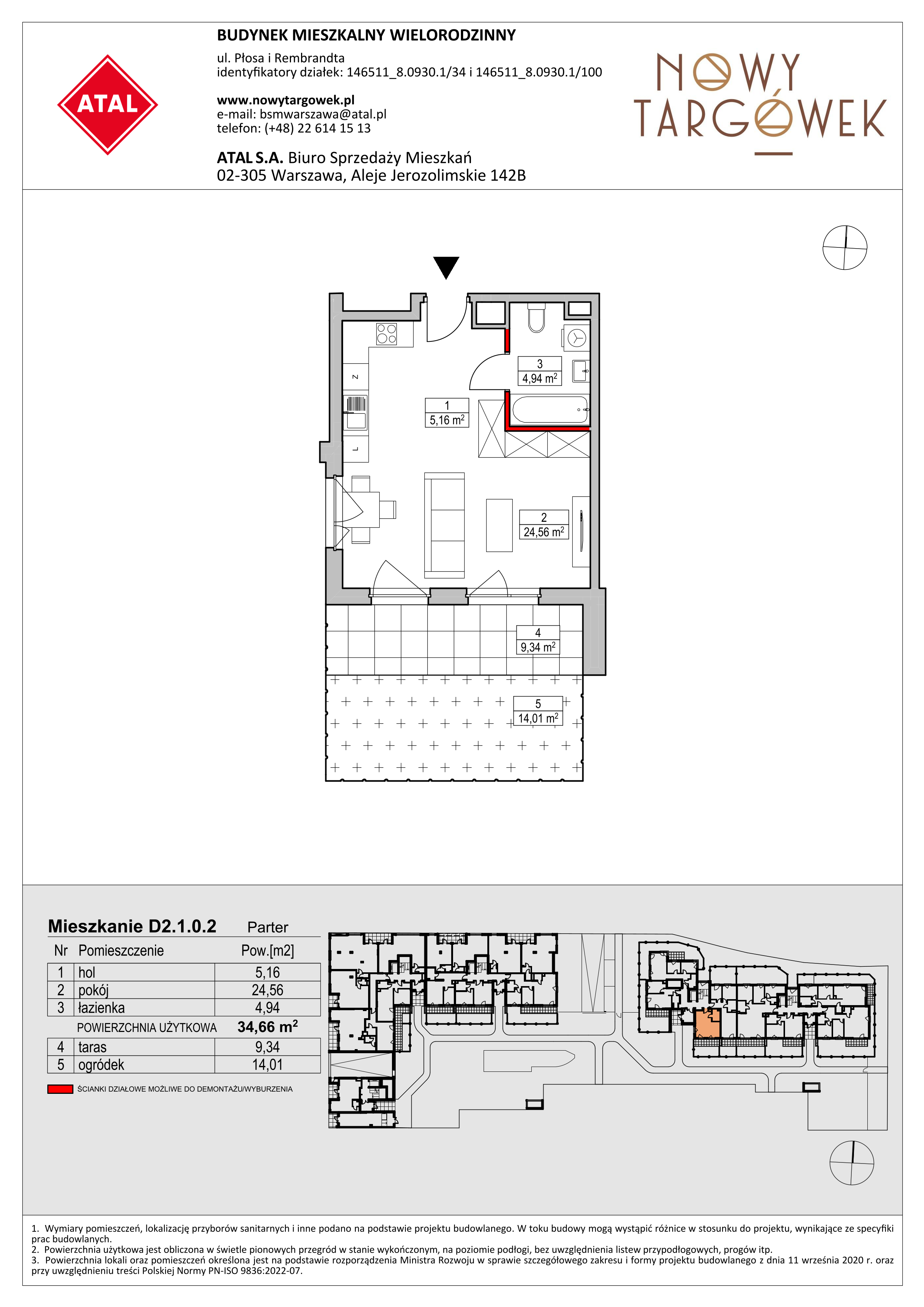 Mieszkanie 34,66 m², parter, oferta nr D2.1.0.2, Nowy Targówek VI, Warszawa, Targówek, Targówek Mieszkaniowy, ul. Płosa 8-idx