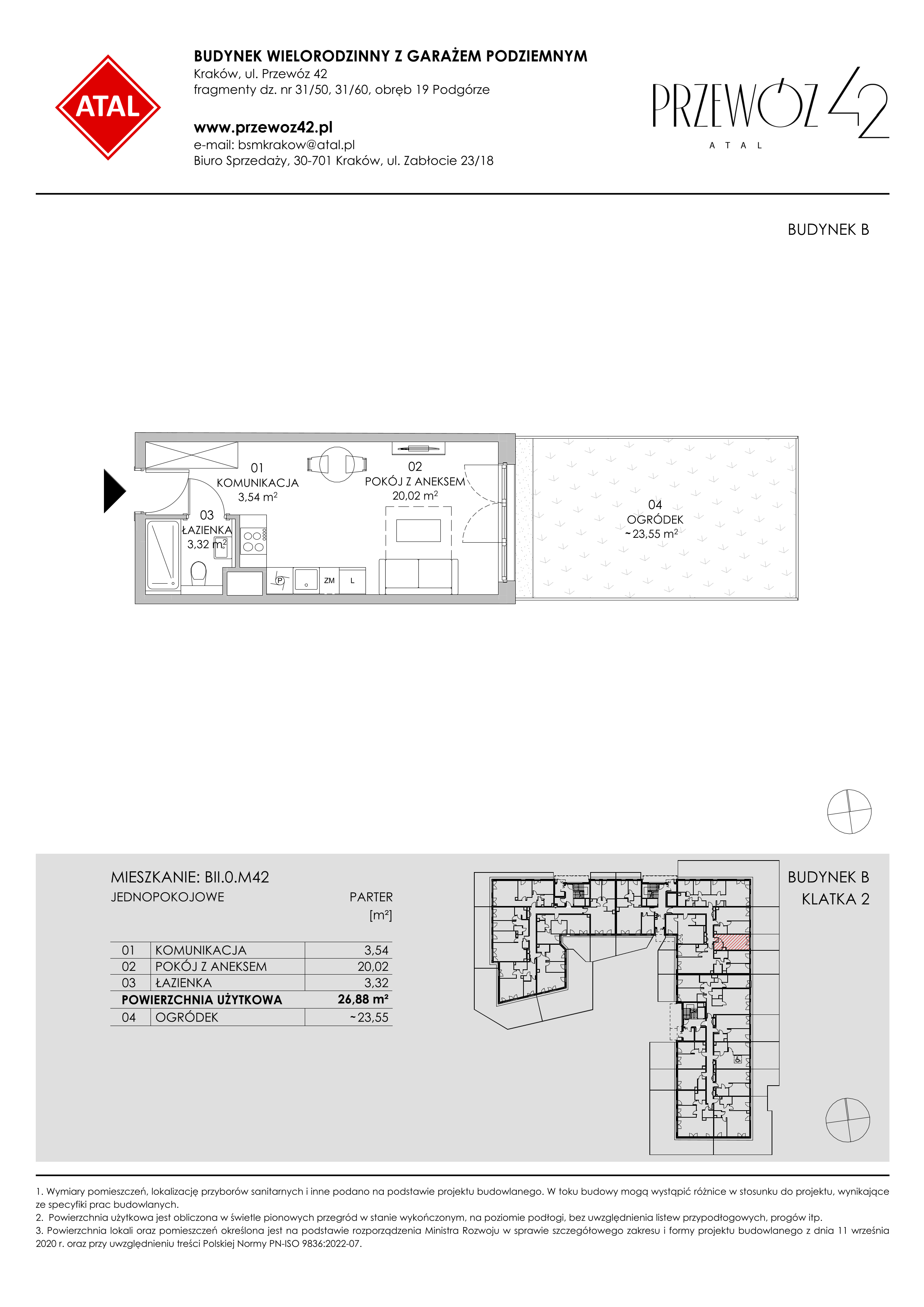 Mieszkanie 26,88 m², parter, oferta nr BII.0.M42, Przewóz 42 ATAL II, Kraków, Podgórze, Płaszów, ul. Przewóz 42-idx