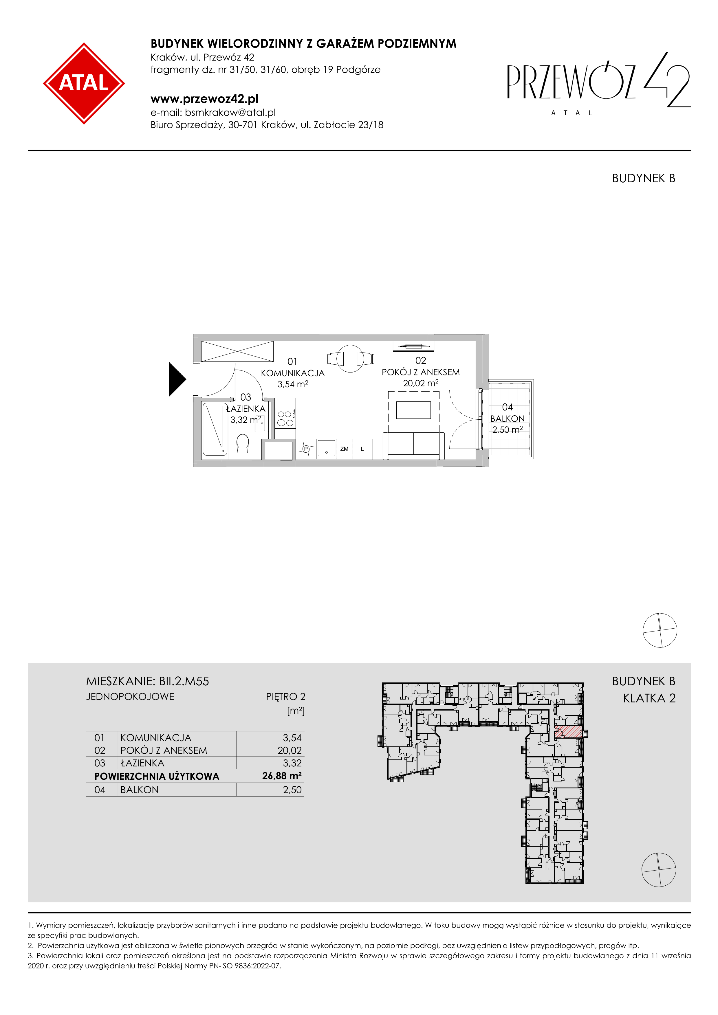 Mieszkanie 26,88 m², piętro 2, oferta nr BII.2.M55, Przewóz 42 ATAL II, Kraków, Podgórze, Płaszów, ul. Przewóz 42-idx