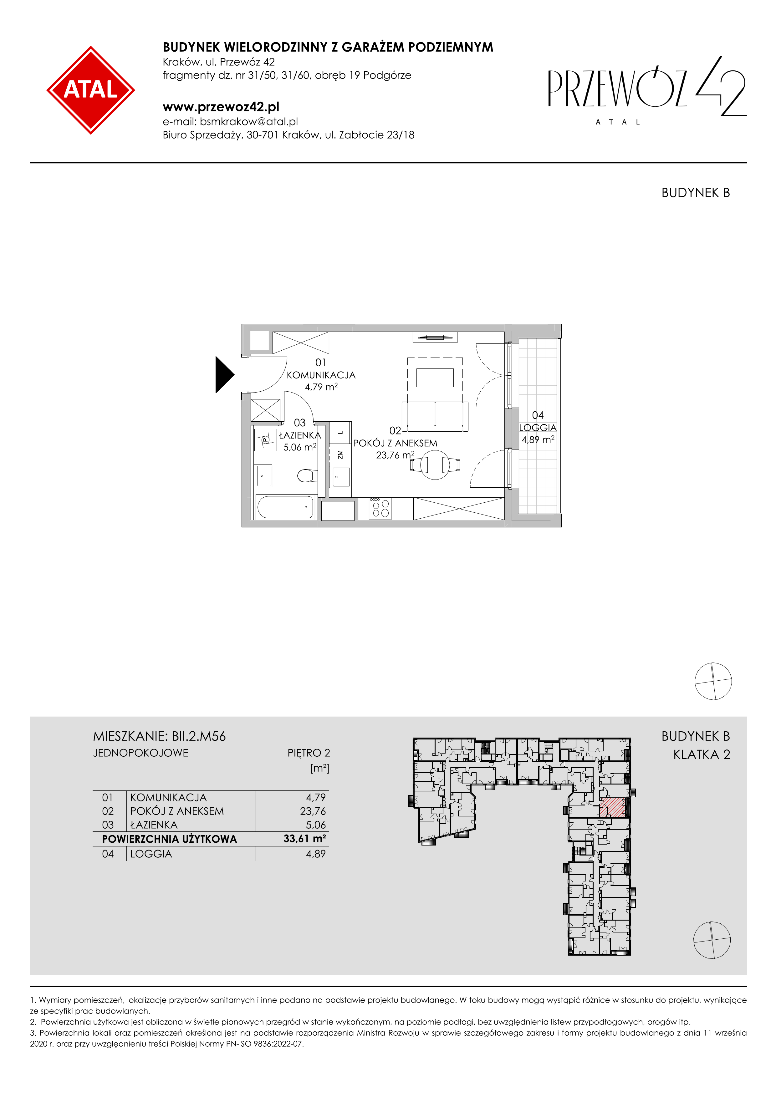 Mieszkanie 33,61 m², piętro 2, oferta nr BII.2.M56, Przewóz 42 ATAL II, Kraków, Podgórze, Płaszów, ul. Przewóz 42-idx