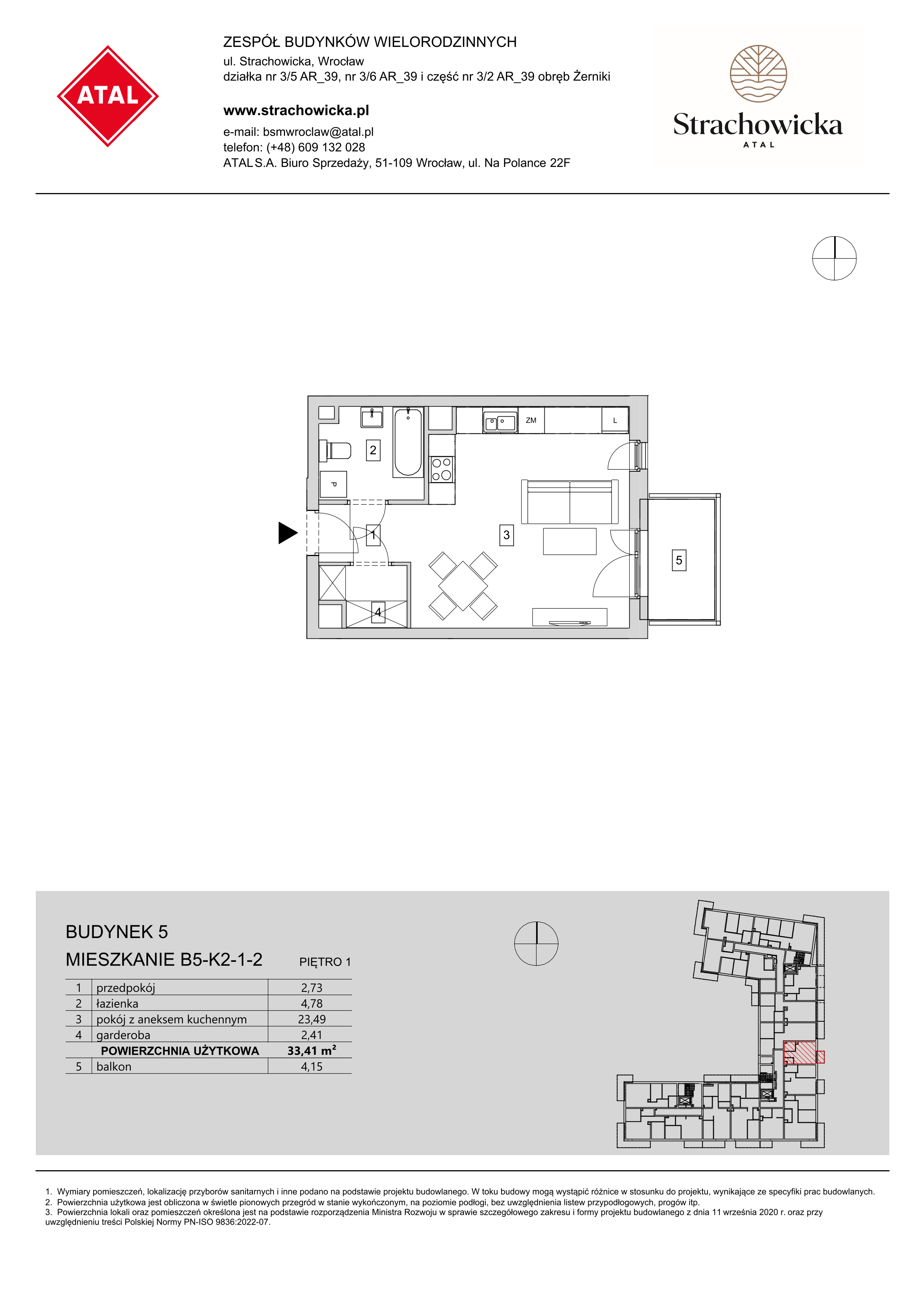 Mieszkanie 33,41 m², piętro 1, oferta nr B5-K2-1-2, ATAL Strachowicka, Wrocław, Żerniki, Fabryczna, ul. Strachowicka-idx