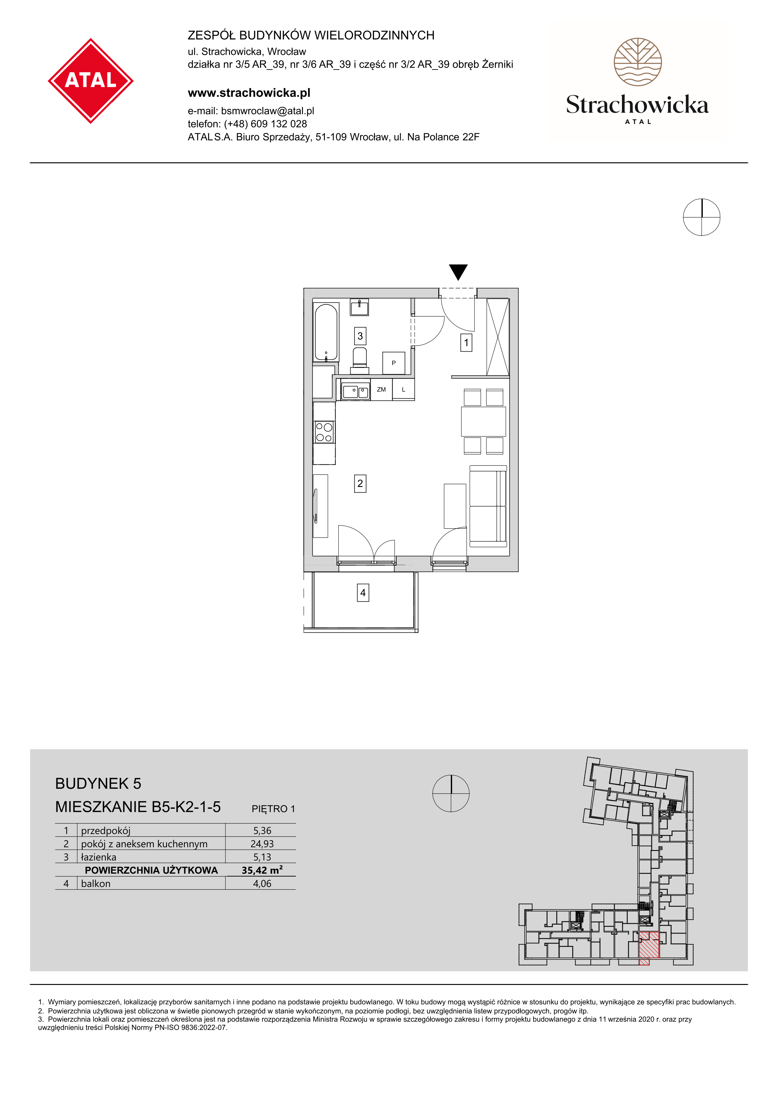 Mieszkanie 35,42 m², piętro 1, oferta nr B5-K2-1-5, ATAL Strachowicka, Wrocław, Żerniki, Fabryczna, ul. Strachowicka-idx