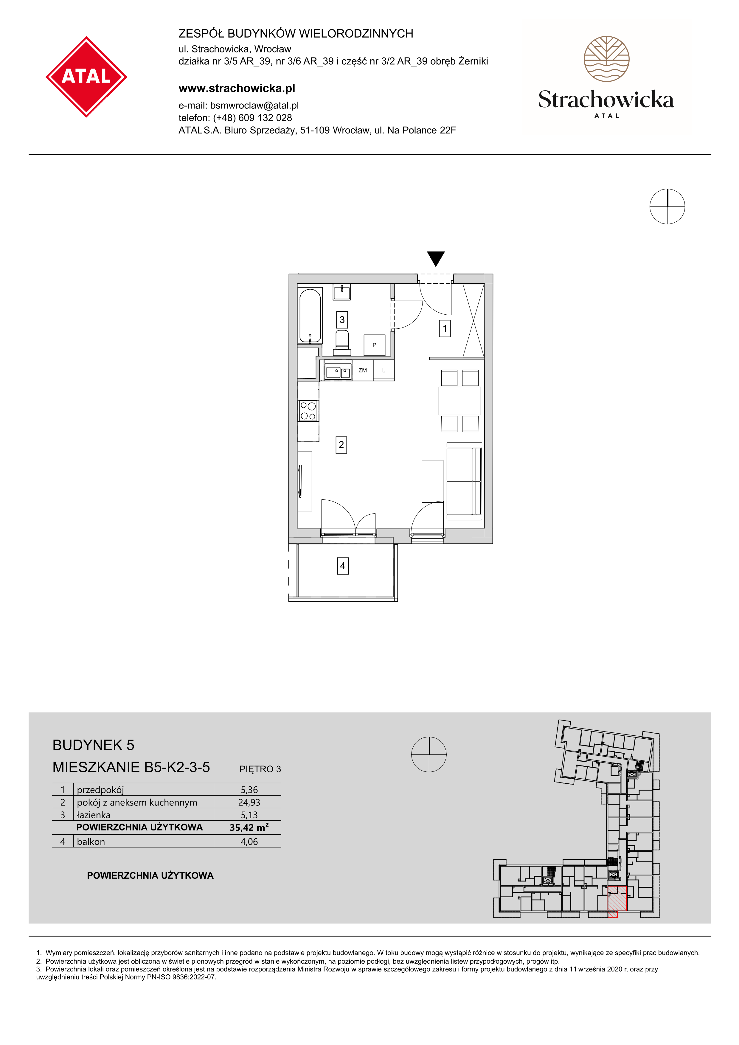 Mieszkanie 35,42 m², piętro 3, oferta nr B5-K2-3-5, ATAL Strachowicka, Wrocław, Żerniki, Fabryczna, ul. Strachowicka-idx