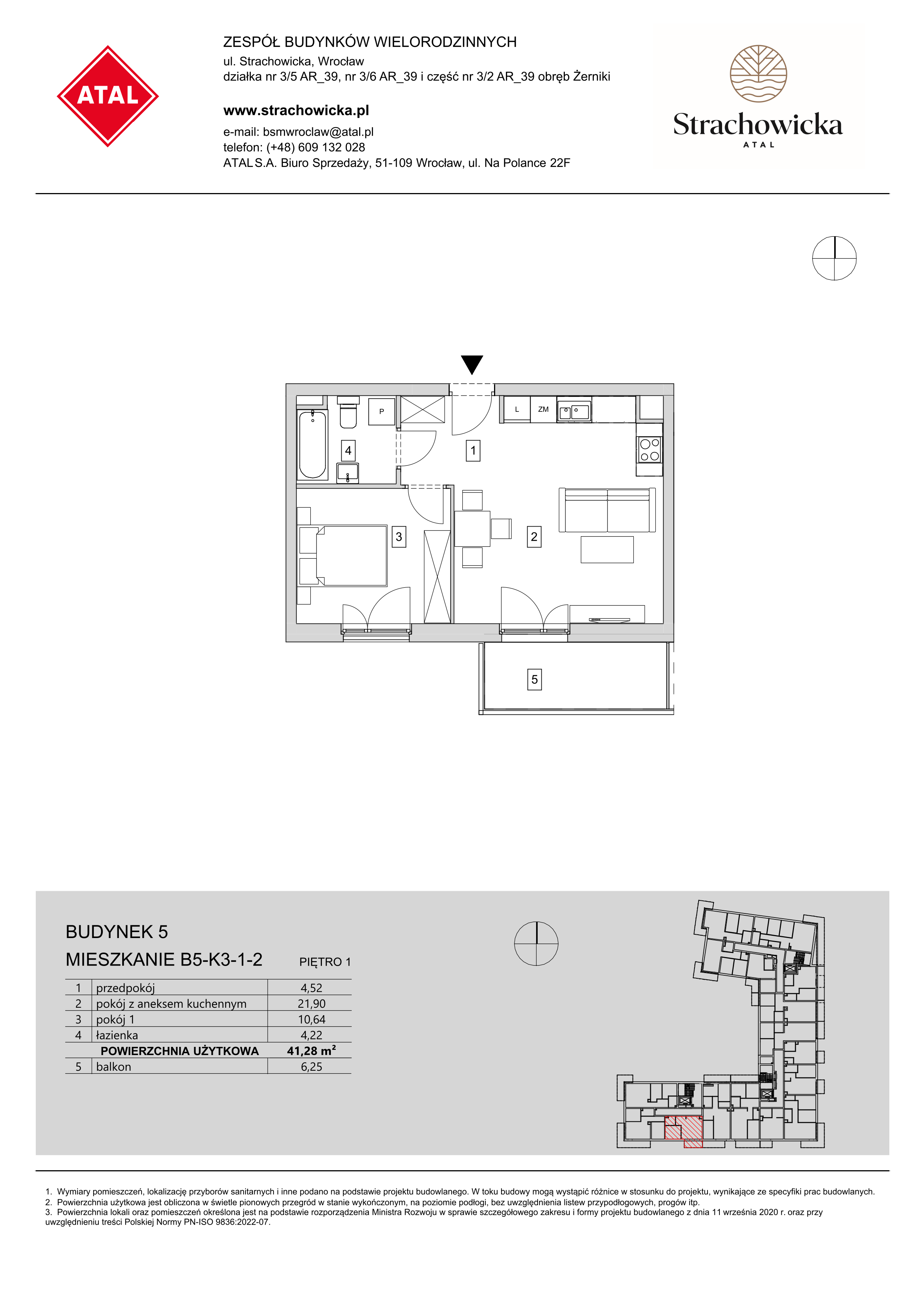 Mieszkanie 41,28 m², piętro 1, oferta nr B5-K3-1-2, ATAL Strachowicka, Wrocław, Żerniki, Fabryczna, ul. Strachowicka-idx