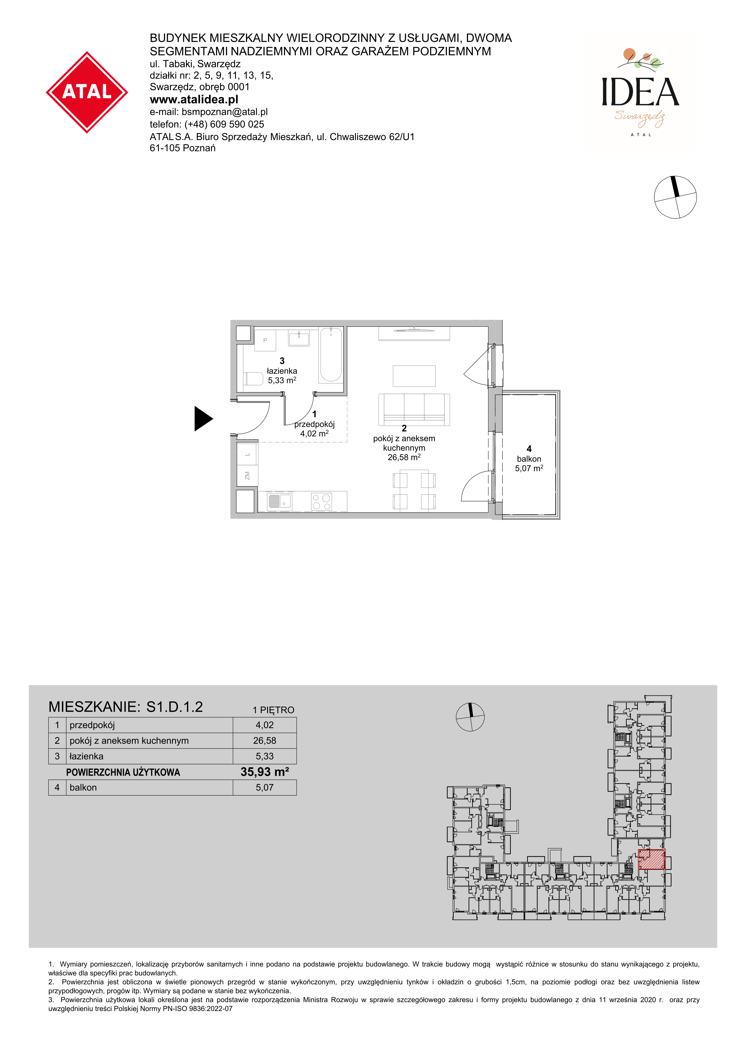 Mieszkanie 35,93 m², piętro 1, oferta nr S1.D.1.2, ATAL Idea Swarzędz II, Swarzędz, ul. Tabaki-idx