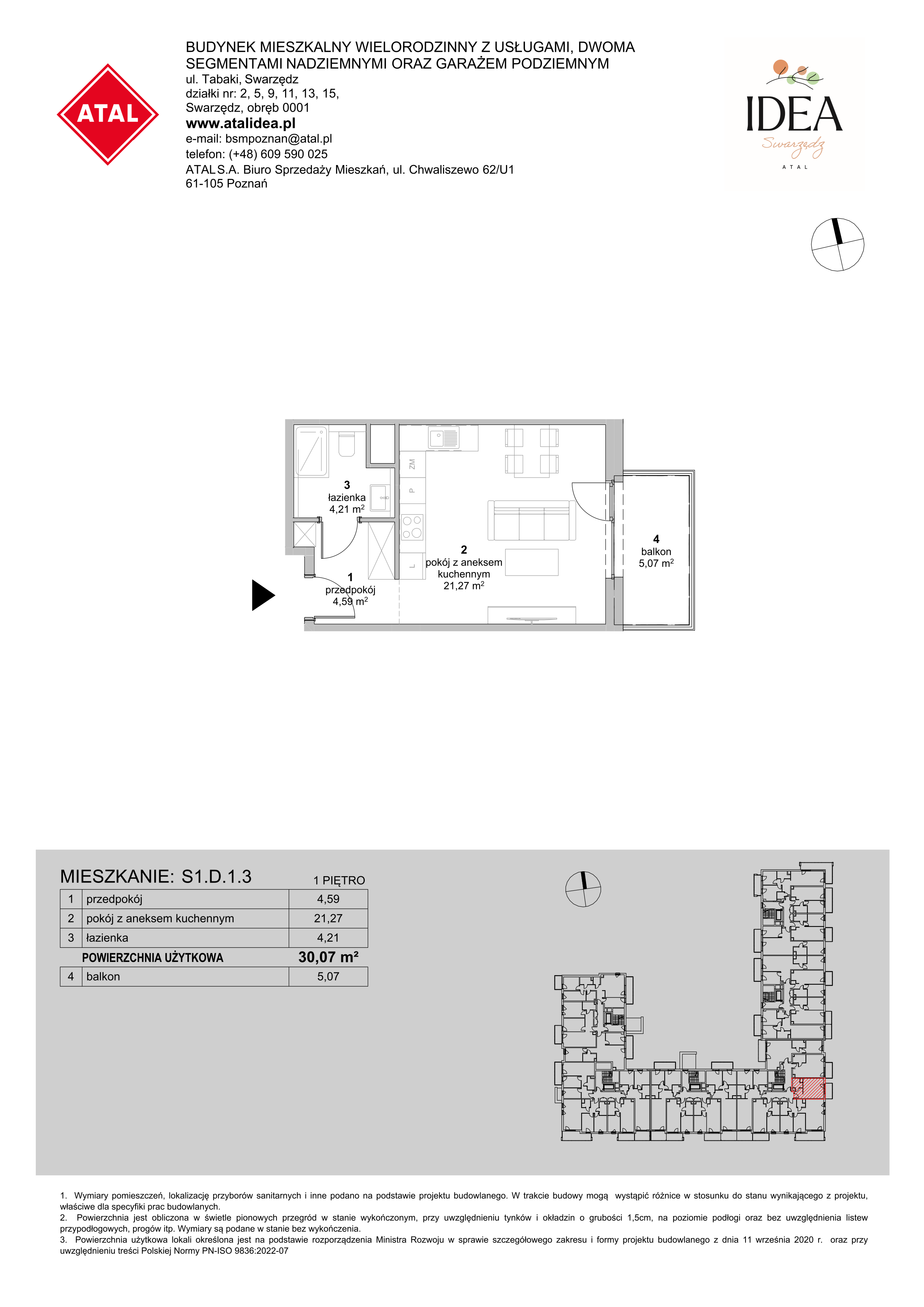 Mieszkanie 30,07 m², piętro 1, oferta nr S1.D.1.3, ATAL Idea Swarzędz II, Swarzędz, ul. Tabaki-idx