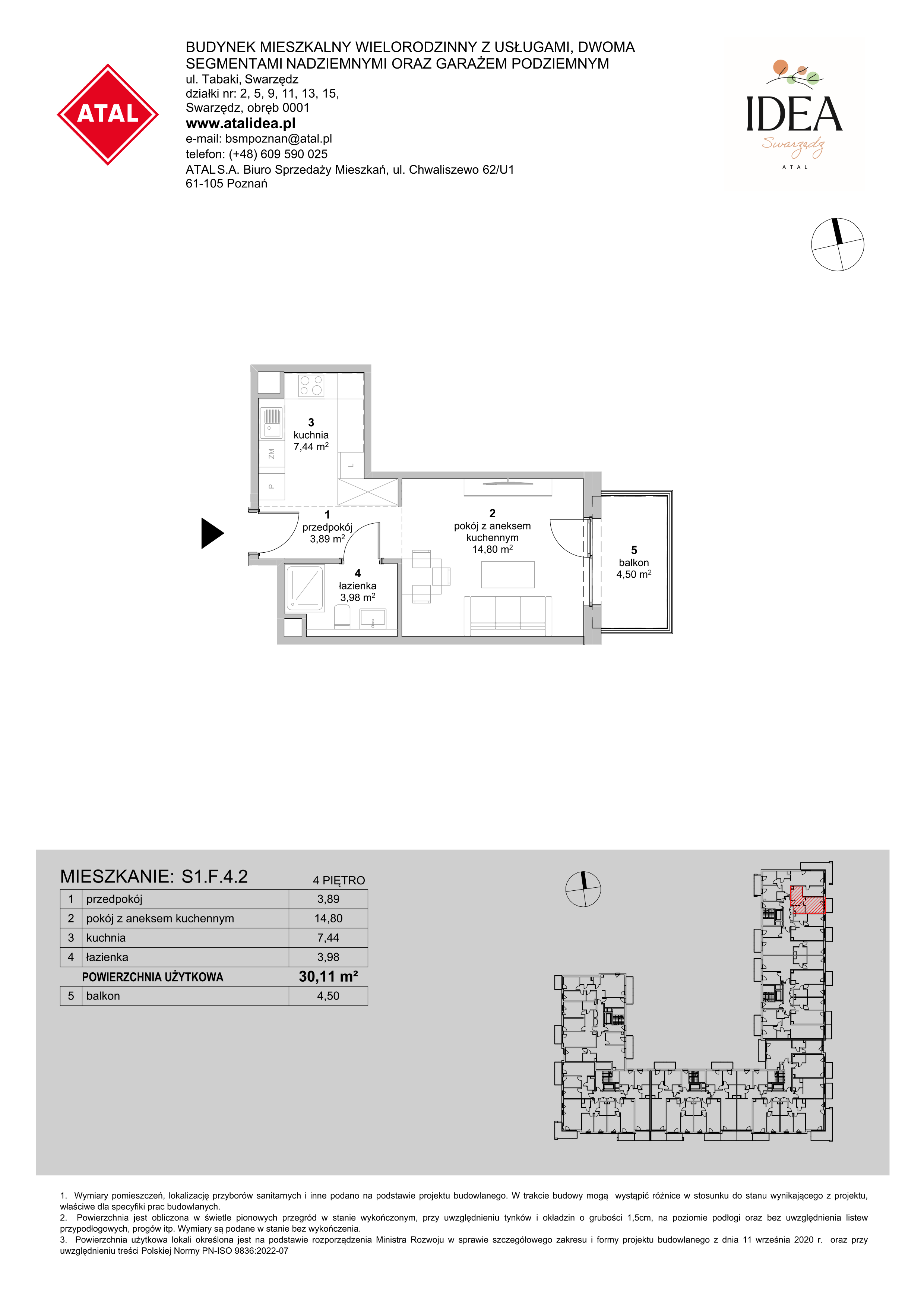 Mieszkanie 30,11 m², piętro 4, oferta nr S1.F.4.2, ATAL Idea Swarzędz II, Swarzędz, ul. Tabaki-idx