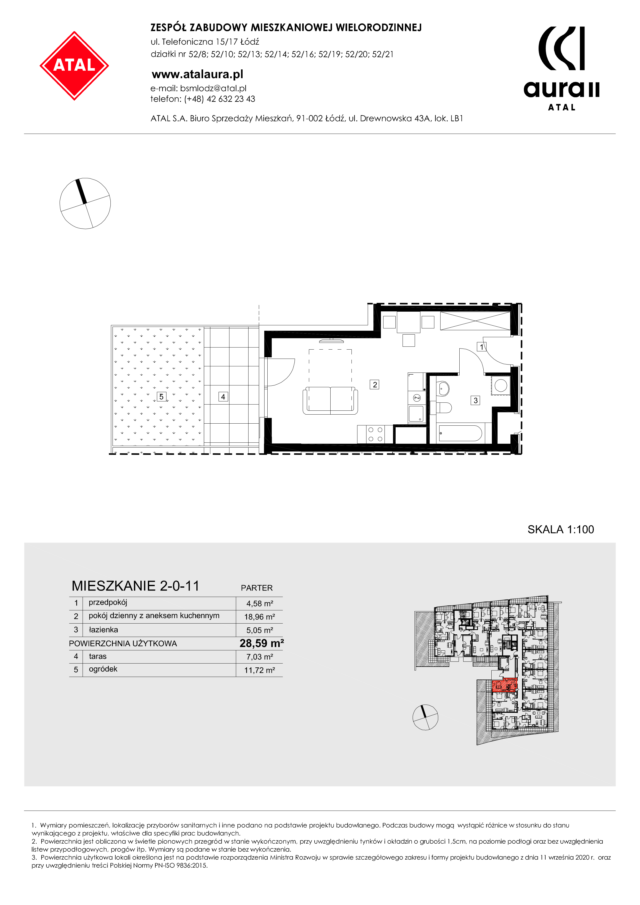 Mieszkanie 28,59 m², parter, oferta nr 2-0-11, ATAL Aura II, Łódź, Bałuty, ul. Telefoniczna 15/17-idx