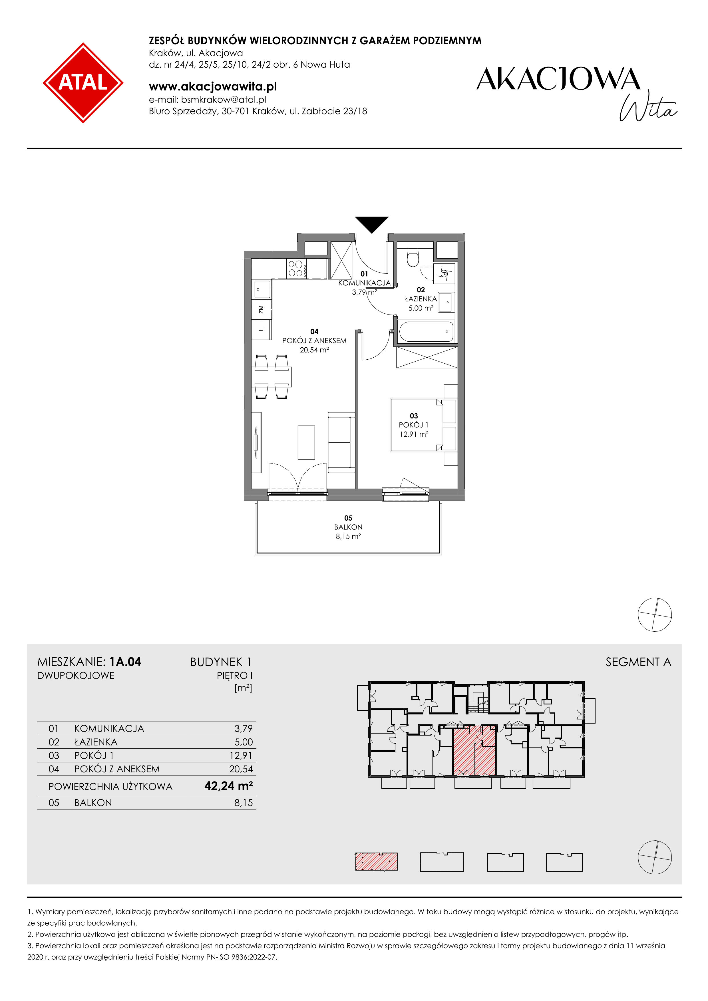 Mieszkanie 42,24 m², piętro 1, oferta nr 1A.04, Akacjowa Wita, Kraków, Prądnik Czerwony, Rakowice, ul. Akacjowa-idx