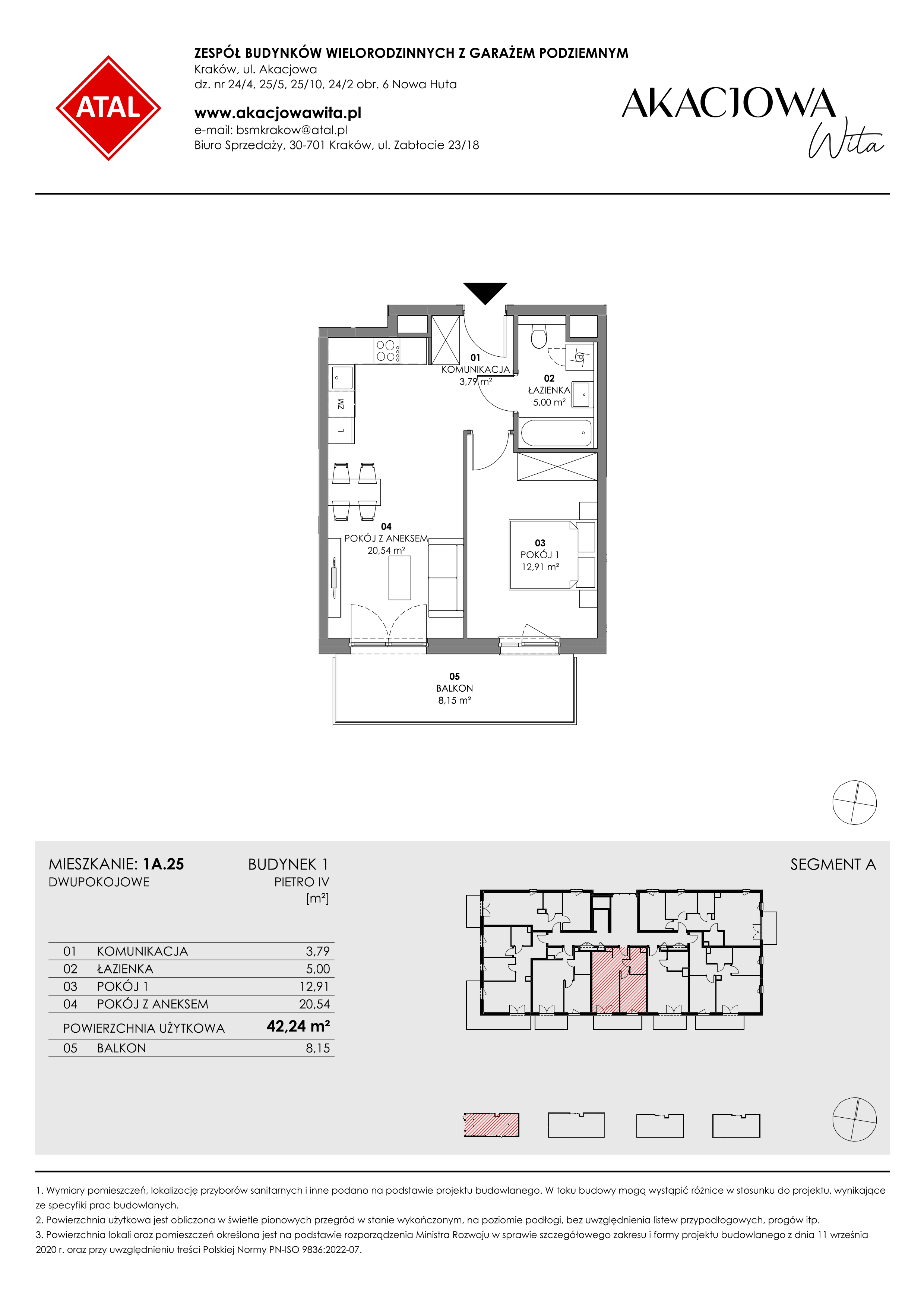 Mieszkanie 42,24 m², piętro 4, oferta nr 1A.25, Akacjowa Wita, Kraków, Prądnik Czerwony, Rakowice, ul. Akacjowa-idx