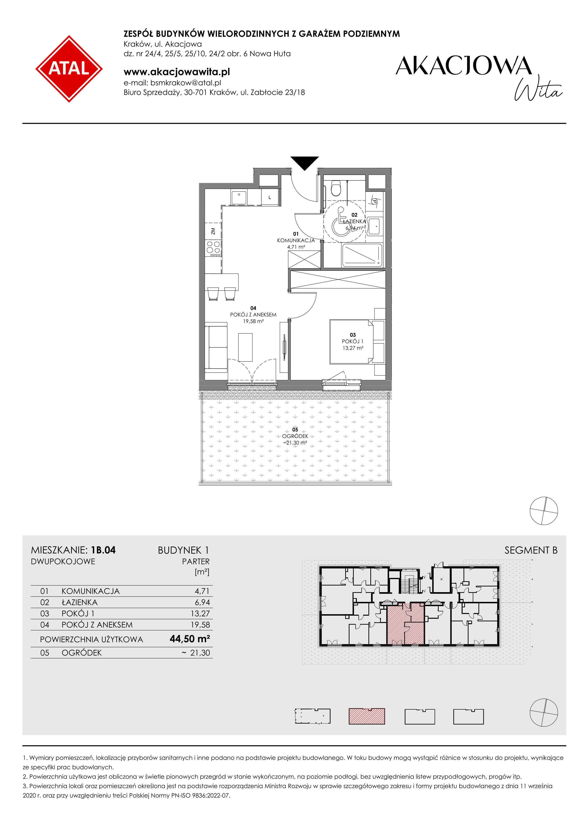 Mieszkanie 44,50 m², parter, oferta nr 1B.04, Akacjowa Wita, Kraków, Prądnik Czerwony, Rakowice, ul. Akacjowa-idx