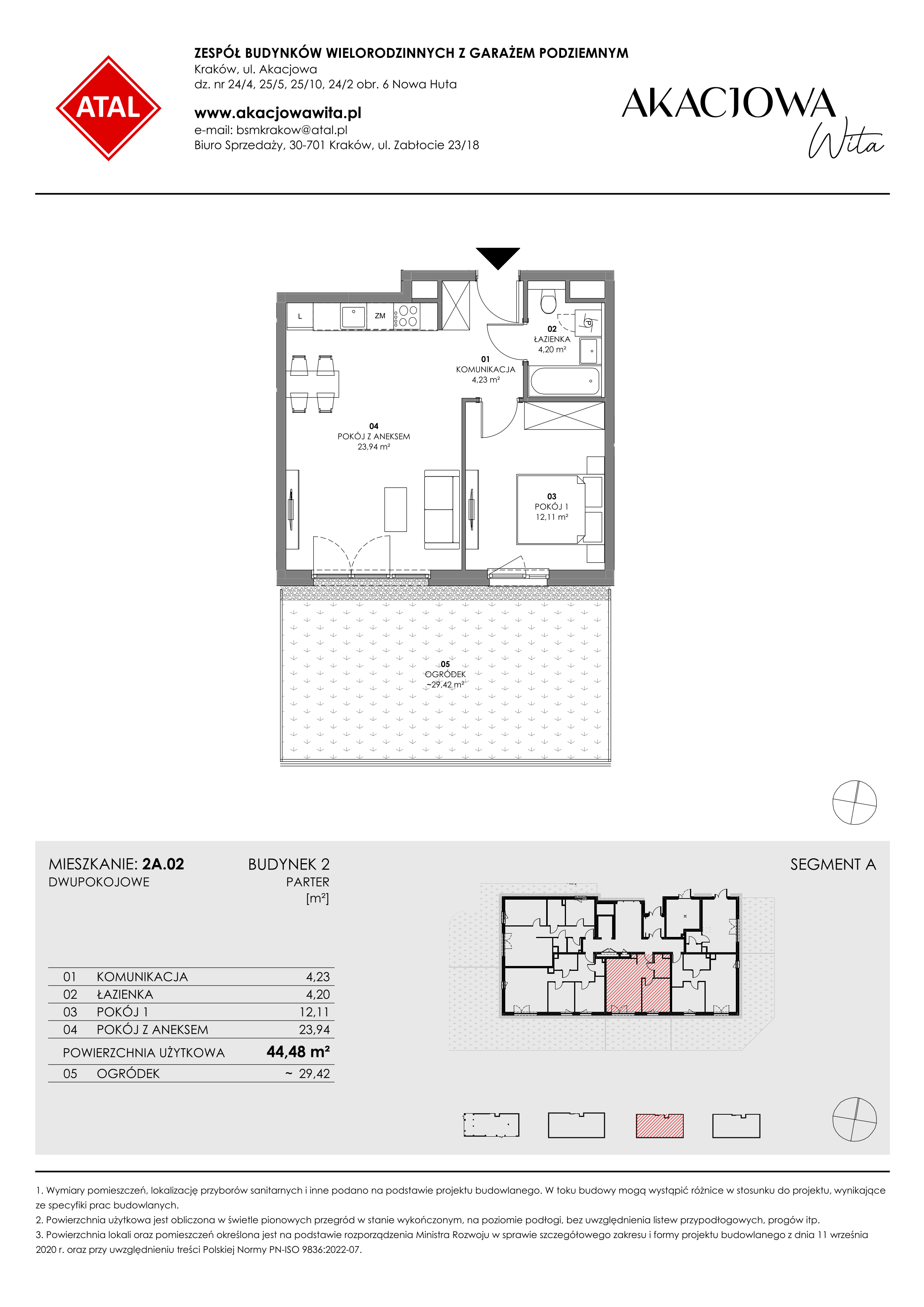 Mieszkanie 44,48 m², parter, oferta nr 2A.02, Akacjowa Wita, Kraków, Prądnik Czerwony, Rakowice, ul. Akacjowa-idx