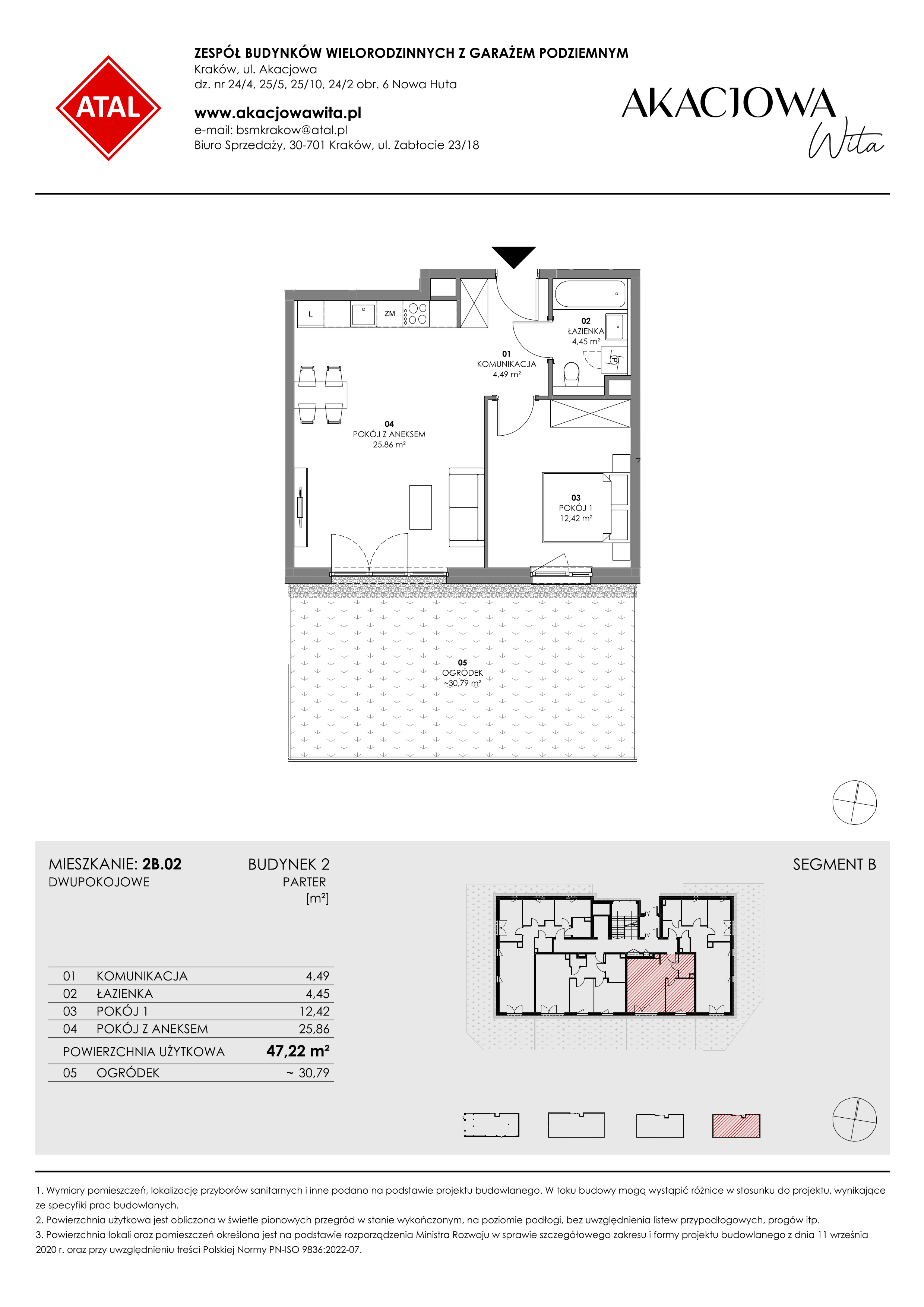 Mieszkanie 47,22 m², parter, oferta nr 2B.02, Akacjowa Wita, Kraków, Prądnik Czerwony, Rakowice, ul. Akacjowa-idx