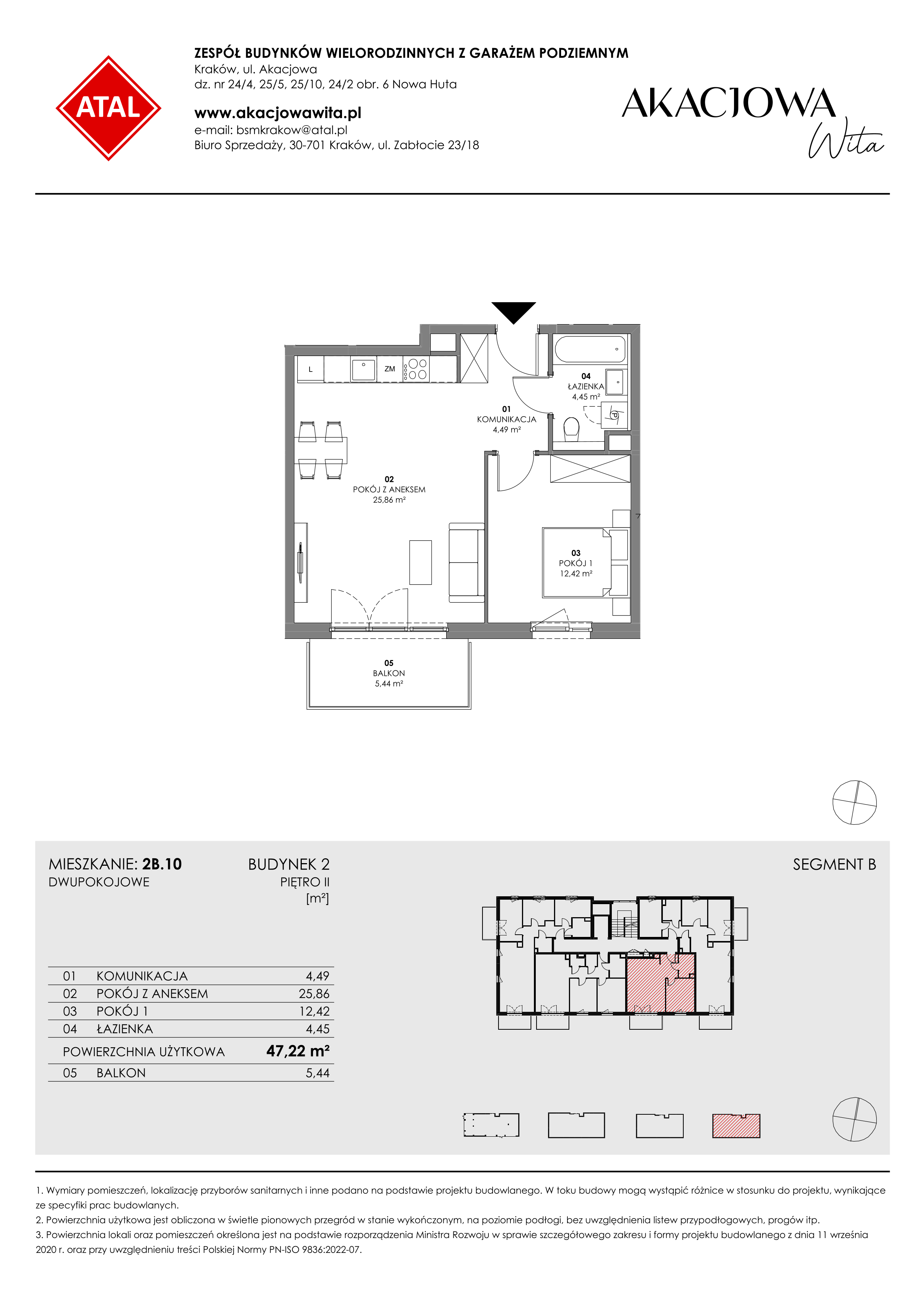 Mieszkanie 47,22 m², piętro 2, oferta nr 2B.10, Akacjowa Wita, Kraków, Prądnik Czerwony, Rakowice, ul. Akacjowa-idx