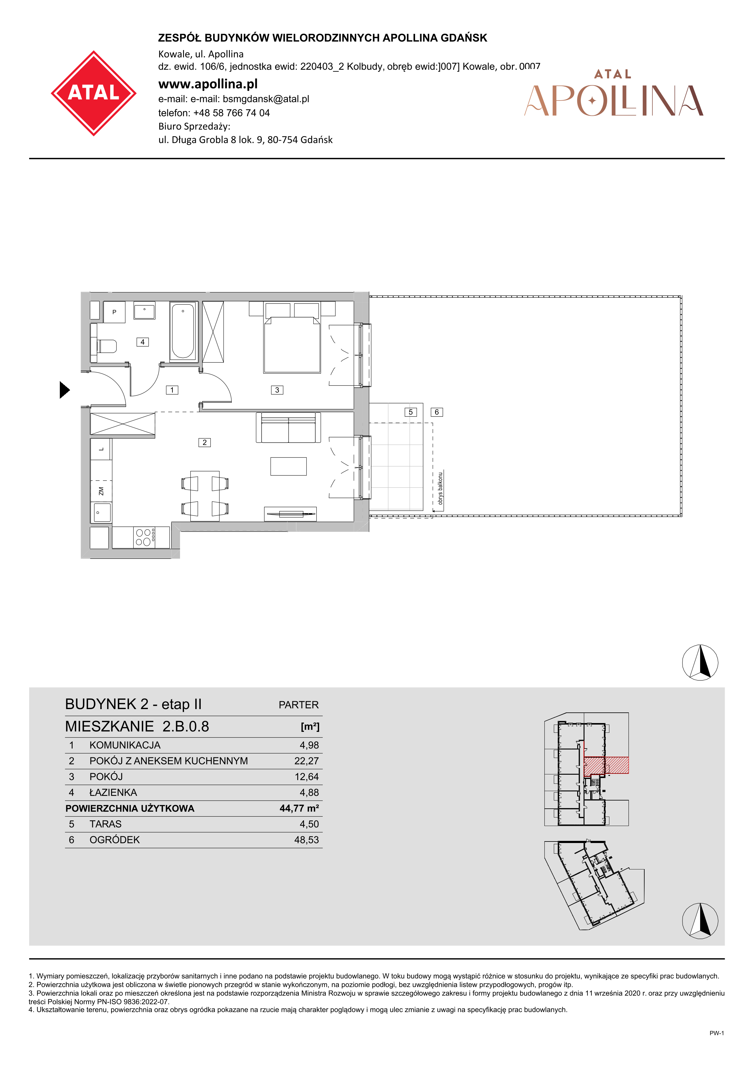 Mieszkanie 44,77 m², parter, oferta nr 2.B.0.8, ATAL Apollina II, Kowale, ul. Apollina-idx