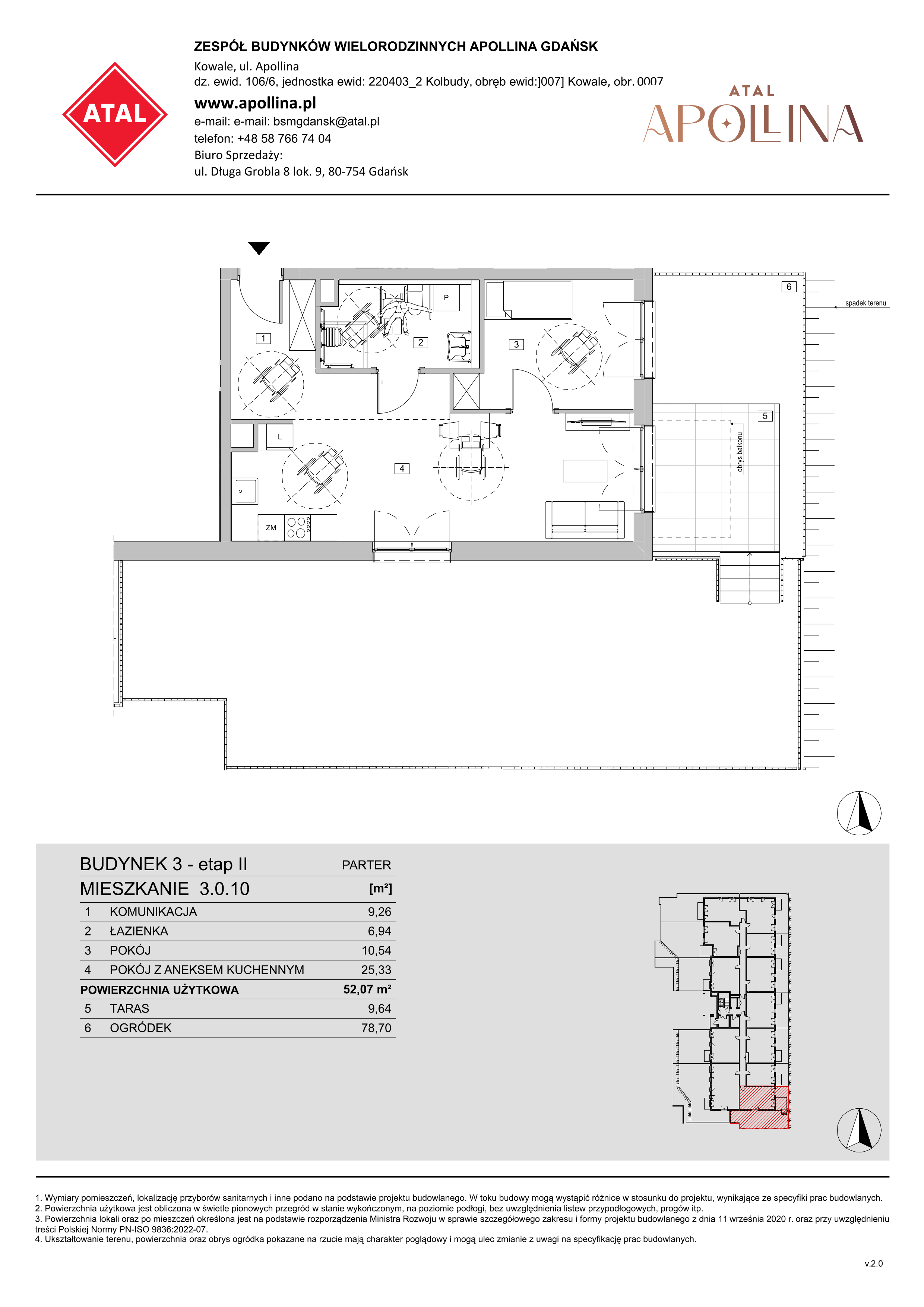 Mieszkanie 52,07 m², parter, oferta nr 3.0.10, ATAL Apollina II, Kowale, ul. Apollina-idx