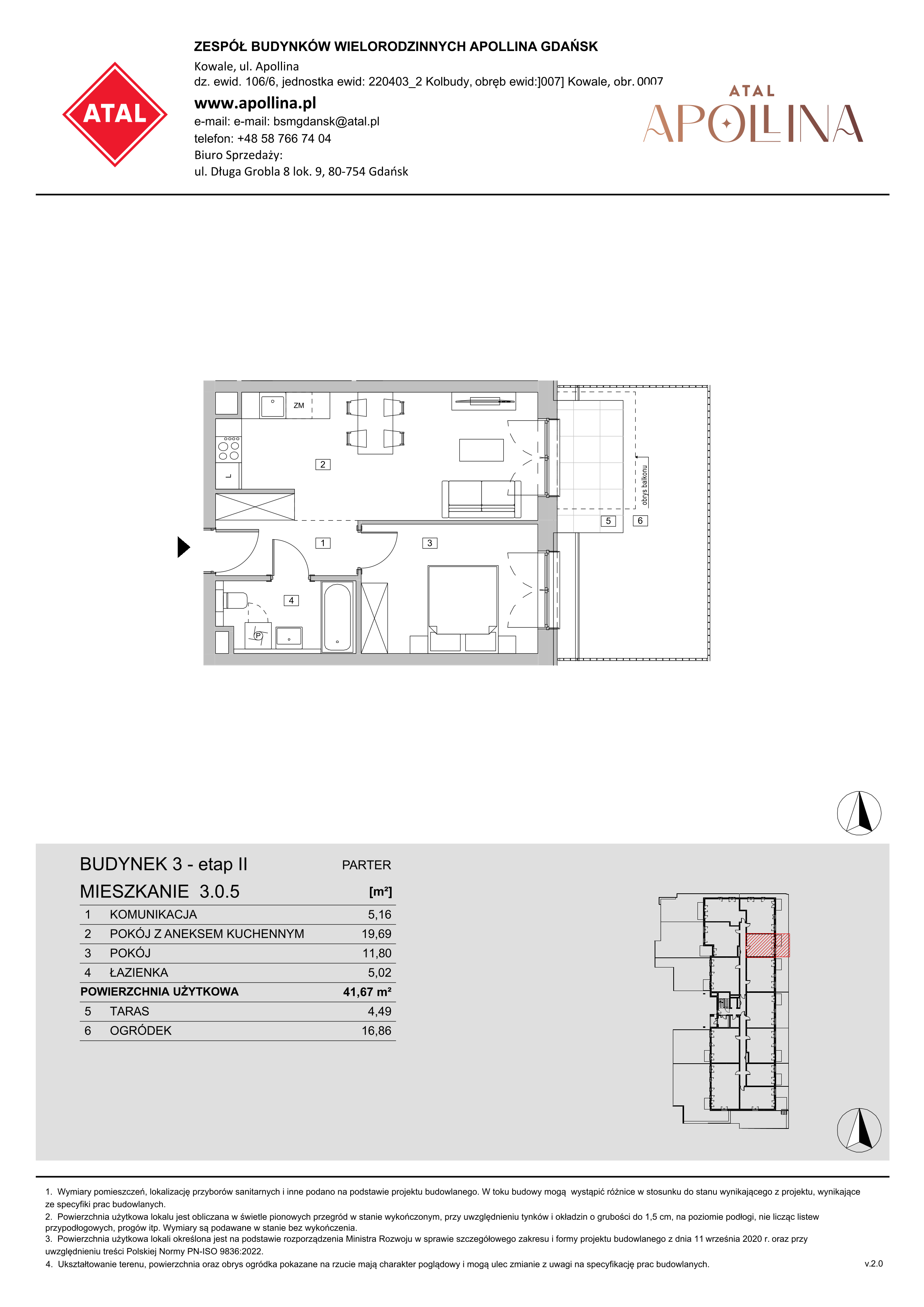 Mieszkanie 41,67 m², parter, oferta nr 3.0.5, ATAL Apollina II, Kowale, ul. Apollina-idx