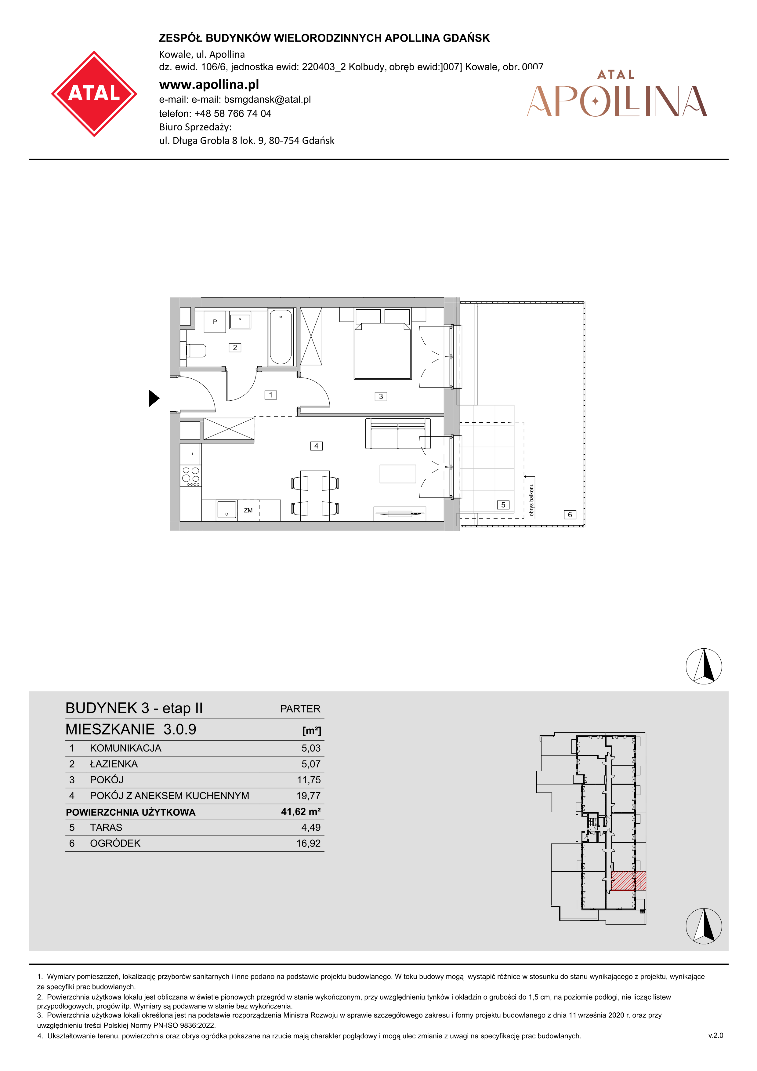 Mieszkanie 41,62 m², parter, oferta nr 3.0.9, ATAL Apollina II, Kowale, ul. Apollina-idx